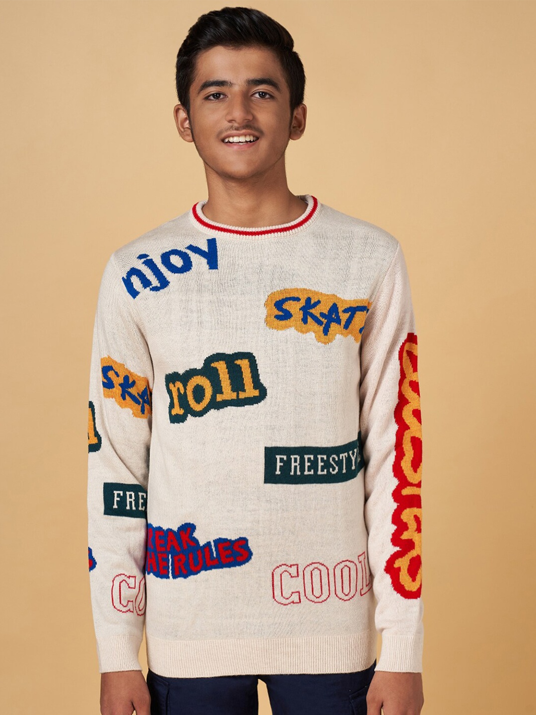

Coolsters by Pantaloons Boys Typography Printed Acrylic Pullover Sweaters, Off white
