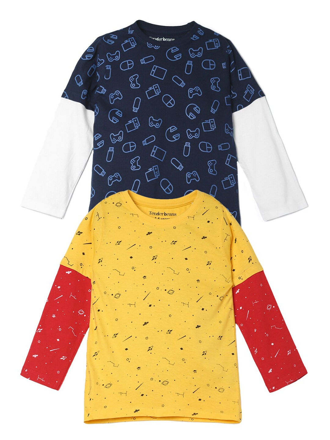 

UrbanMark Boys Pack Of 2 Conversational Printed Pure Cotton T-Shirt, Yellow
