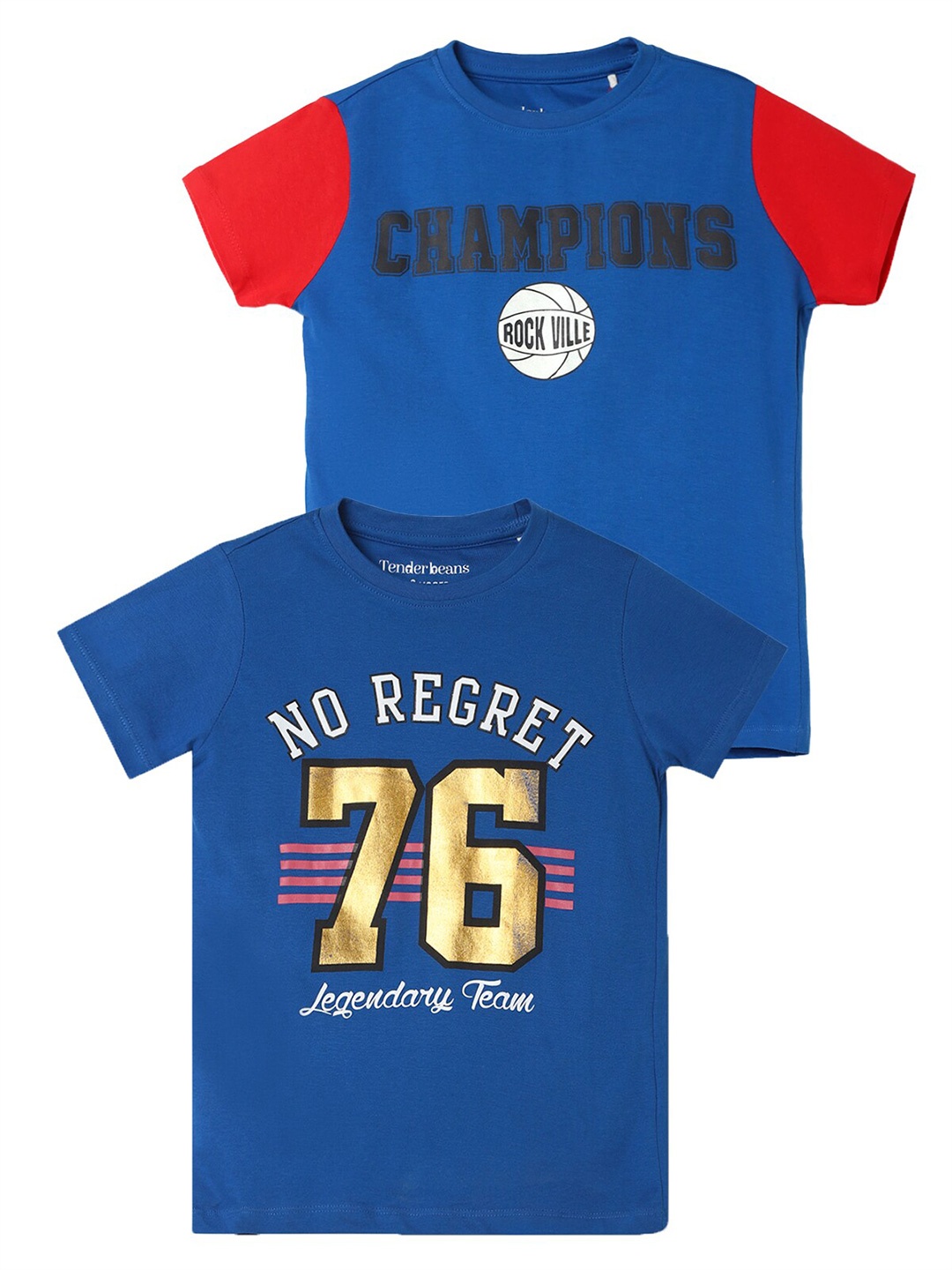 

UrbanMark Boys Pack Of 2 Typography Printed Pure Cotton T-shirts, Blue