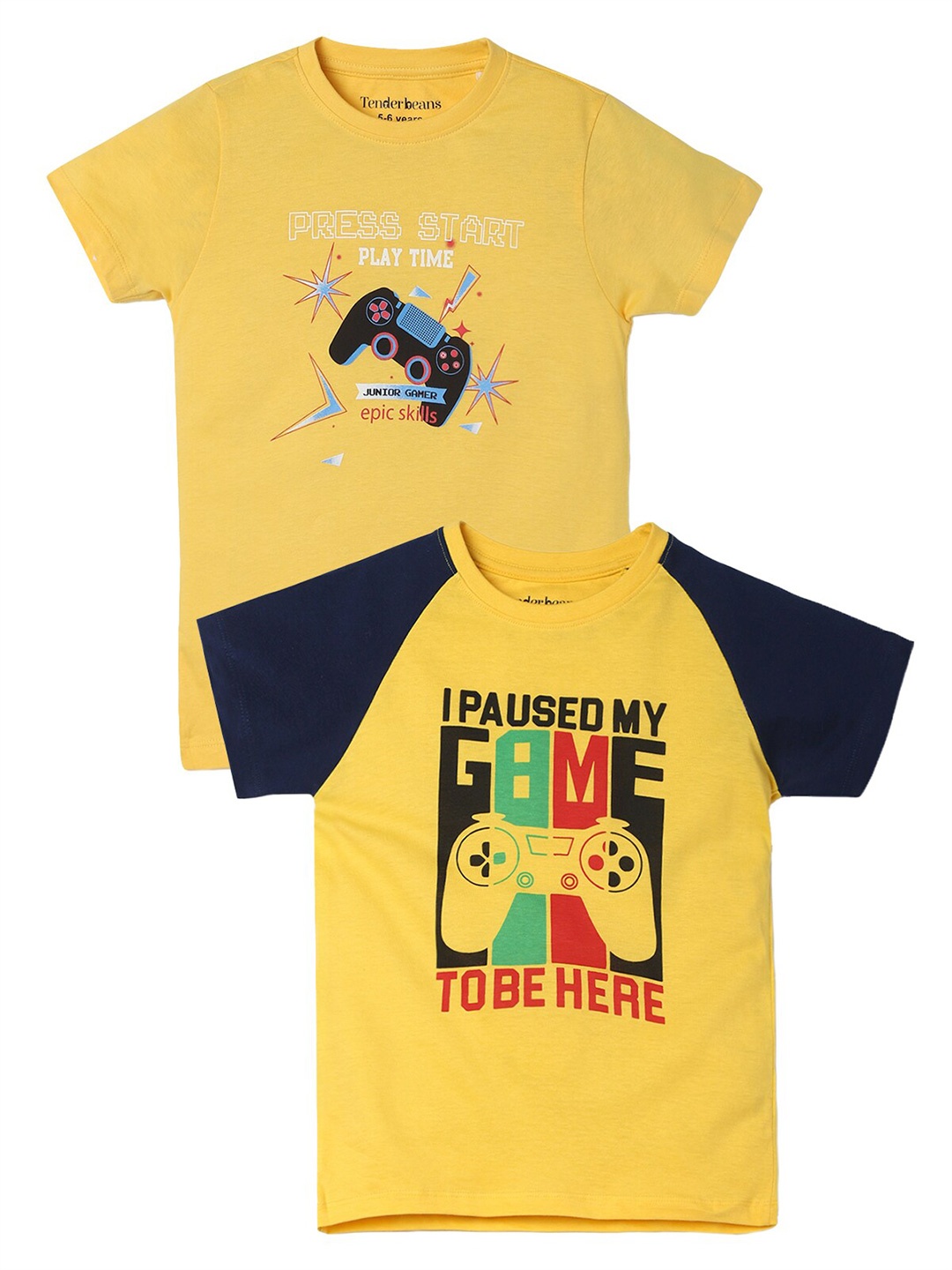 

UrbanMark Boys Pack Of 2 Printed Cotton T-shirt, Yellow