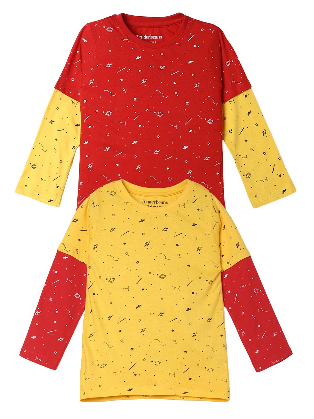 

UrbanMark Boys Pack Of 2 Conversational Printed Pure Cotton Casual T-shirt, Red