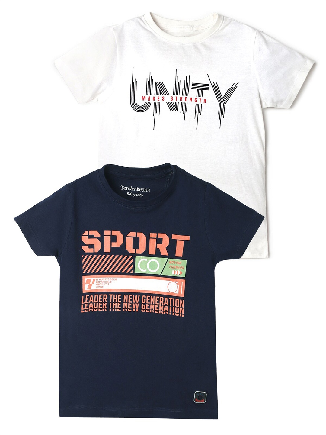 

UrbanMark Boys Pack Of 2 Printed Round Neck Cotton T-shirts, Navy blue