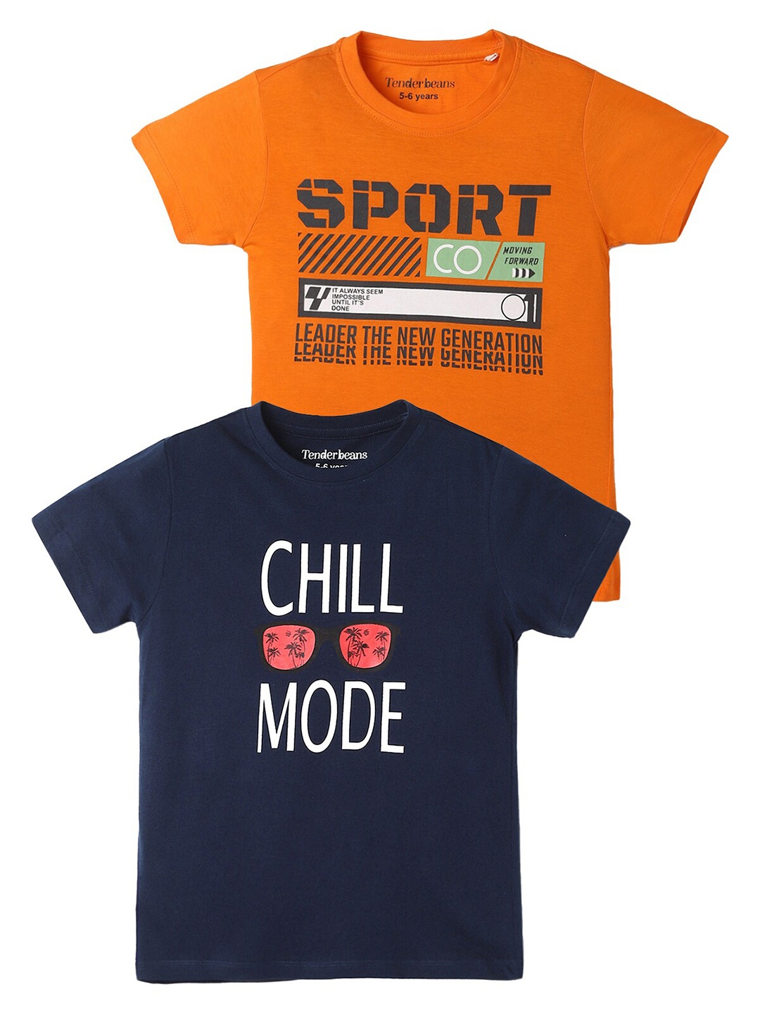 

UrbanMark Boys Pack Of 2 Typography Printed Pure Cotton T-shirt, Orange