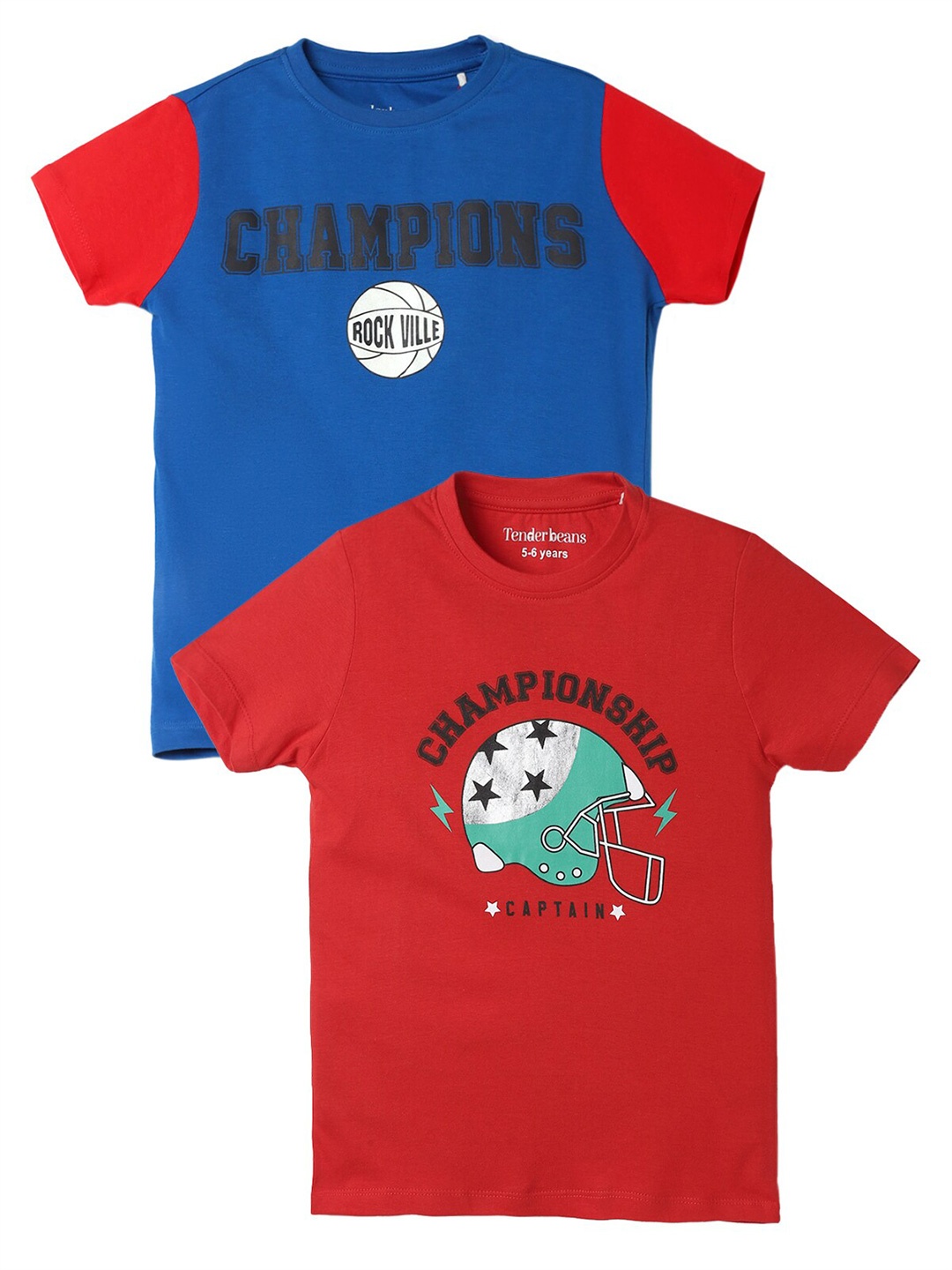 

UrbanMark Boys Pack Of 2 Typography Printed Pure Cotton T-shirts, Blue