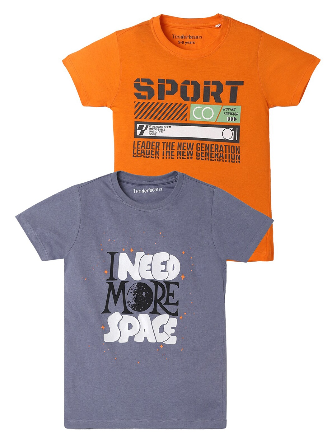 

UrbanMark Boys Pack Of 2 Typography Printed Pure Cotton T-Shirt, Orange