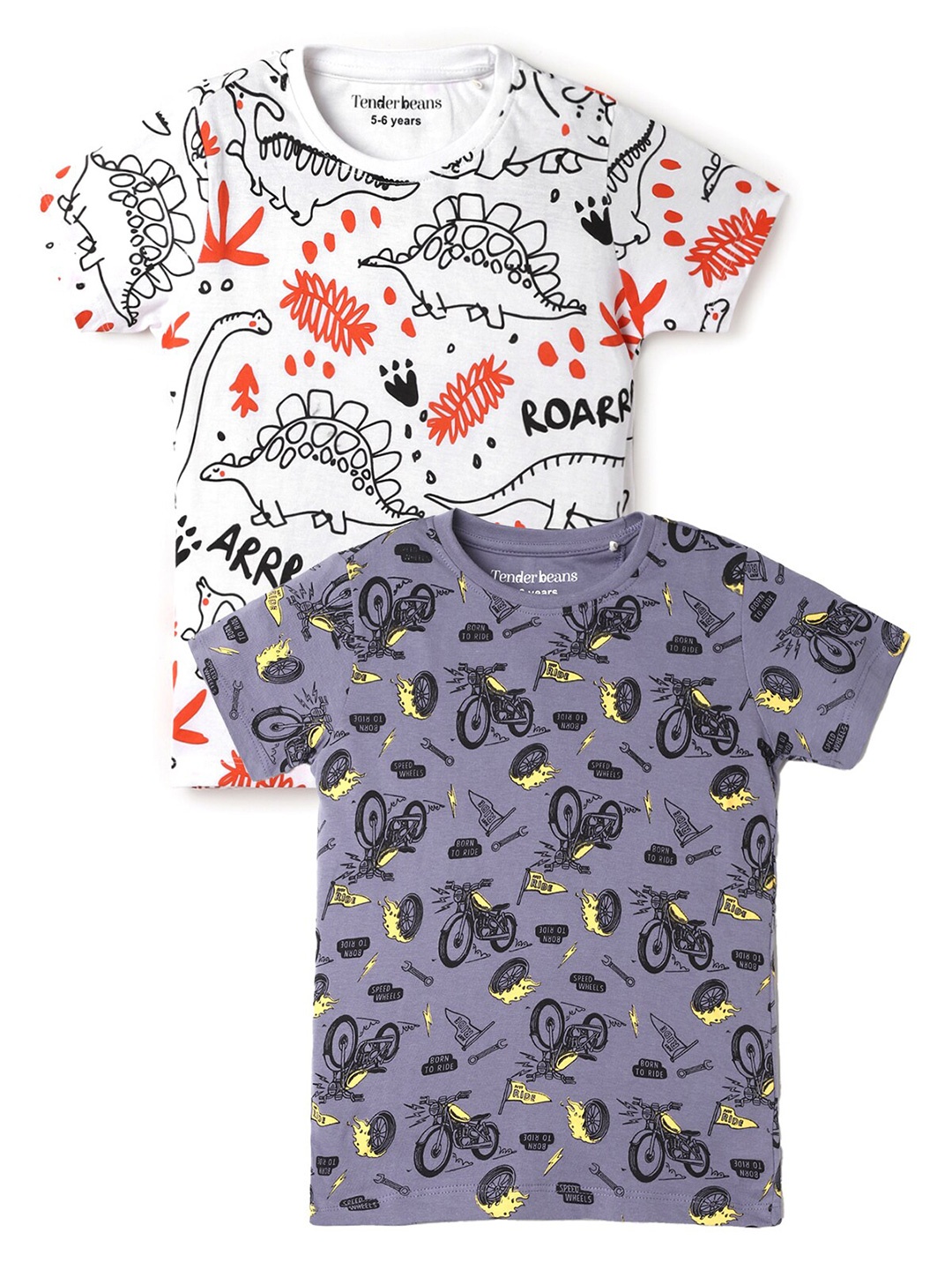 

UrbanMark Boys Pack Of 2 Conversational Printed Pure Cotton Casual T-shirt, Grey