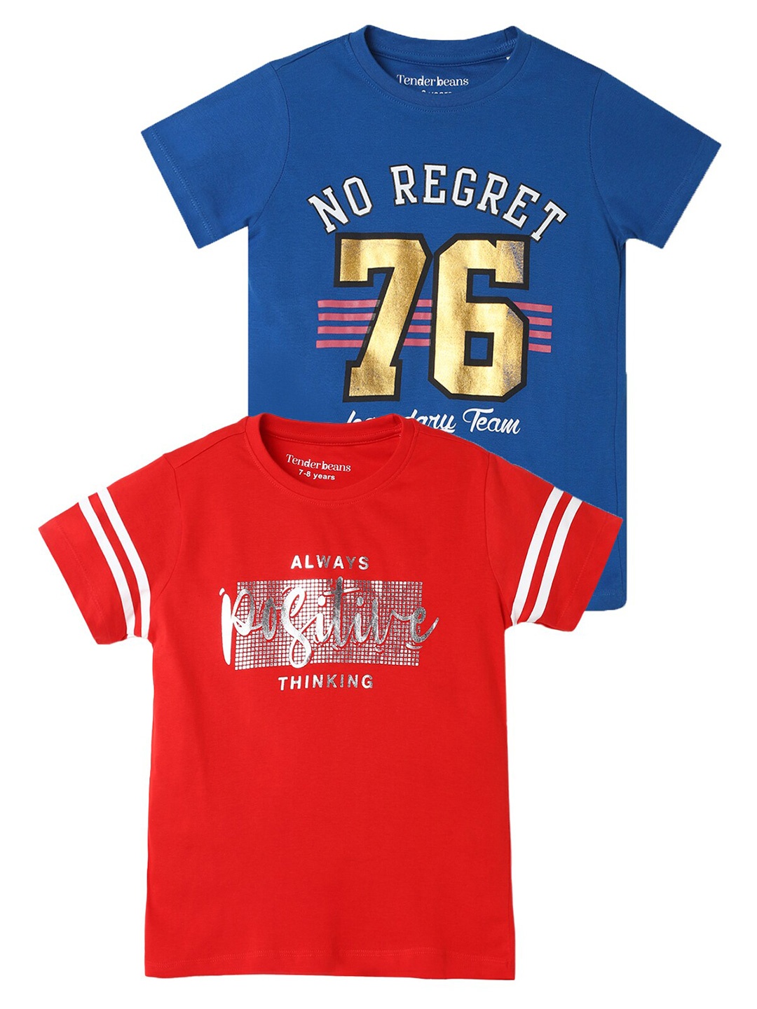 

UrbanMark Boys Pack Of 2 Typography Printed Pure Cotton Casual T-shirt, Red