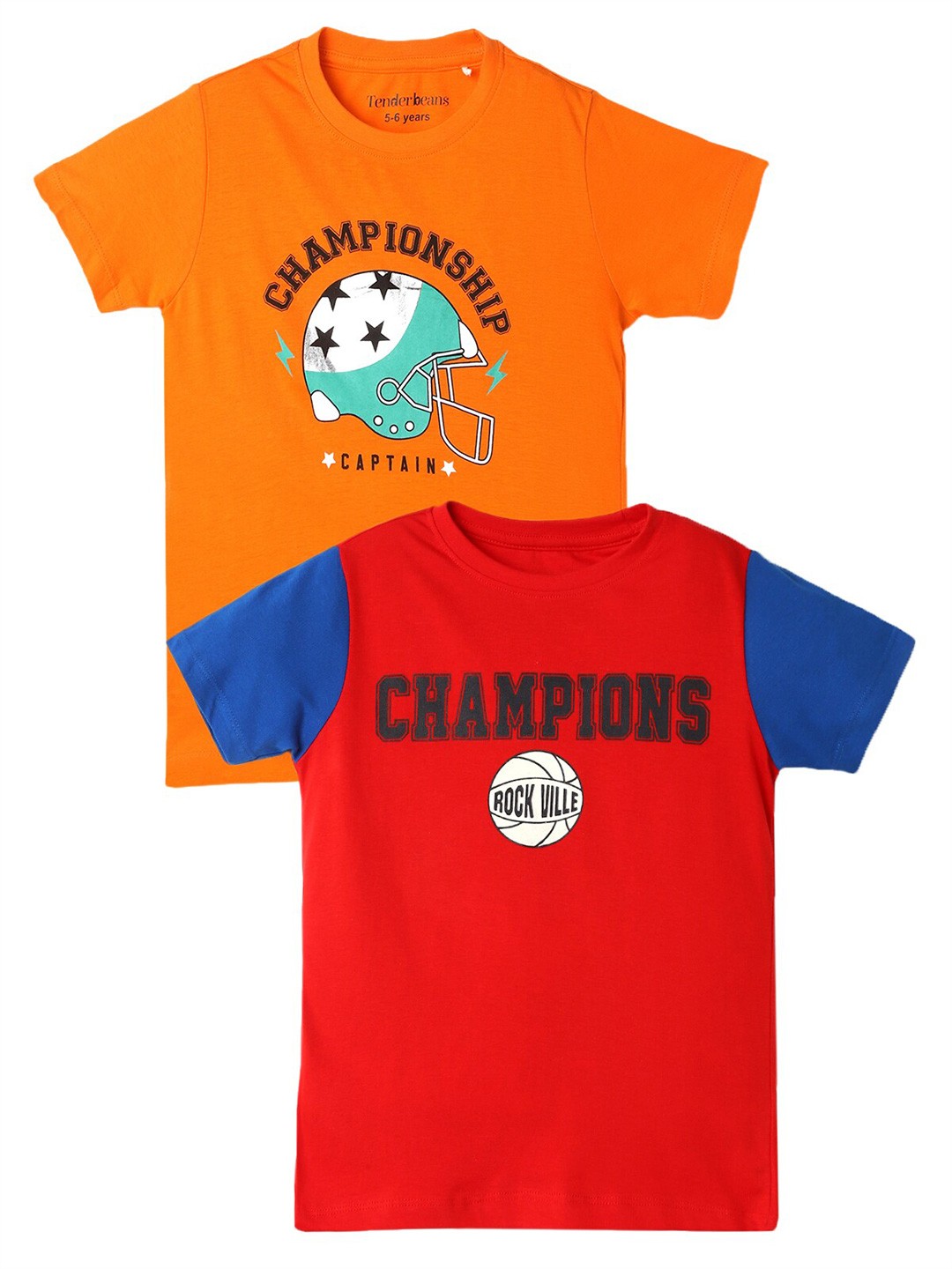 

UrbanMark Boys Pack Of 2 Graphic Printed Pure Cotton T-Shirt, Orange
