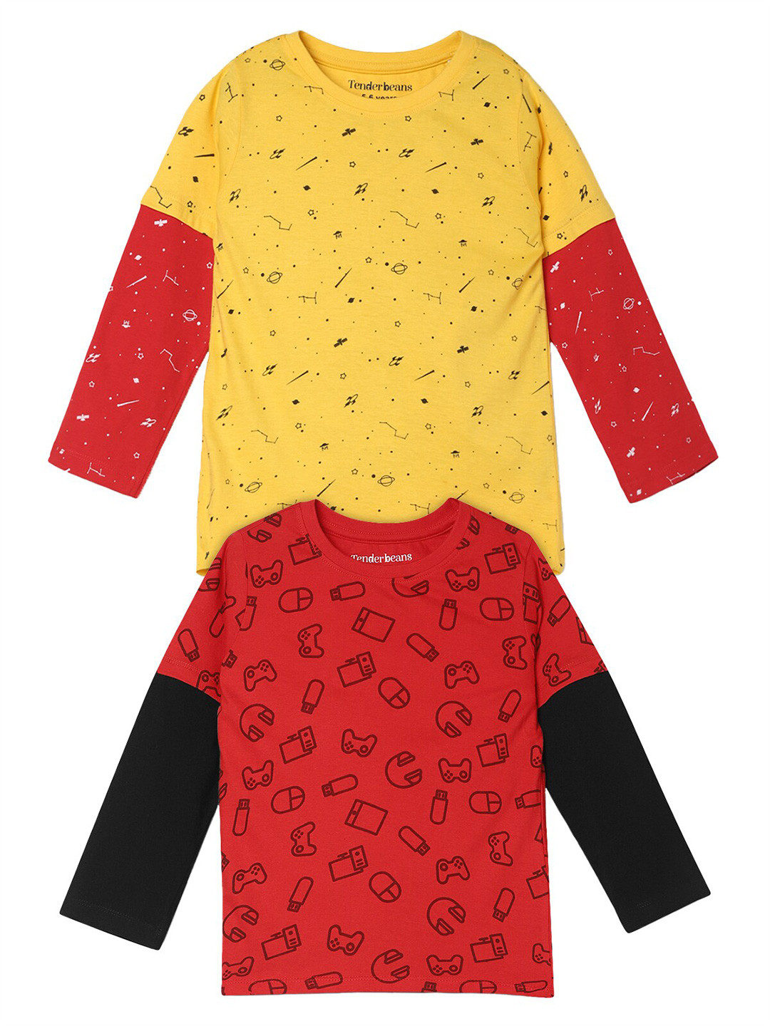 

UrbanMark Boys Pack of 2 Printed Pure Cotton T-shirts, Yellow