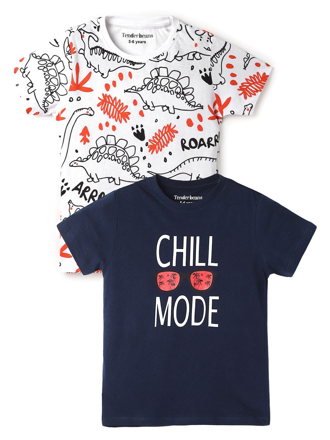 

UrbanMark Boys Pack Of 2 Printed Short Sleeves Pure Cotton T-shirt, Navy blue