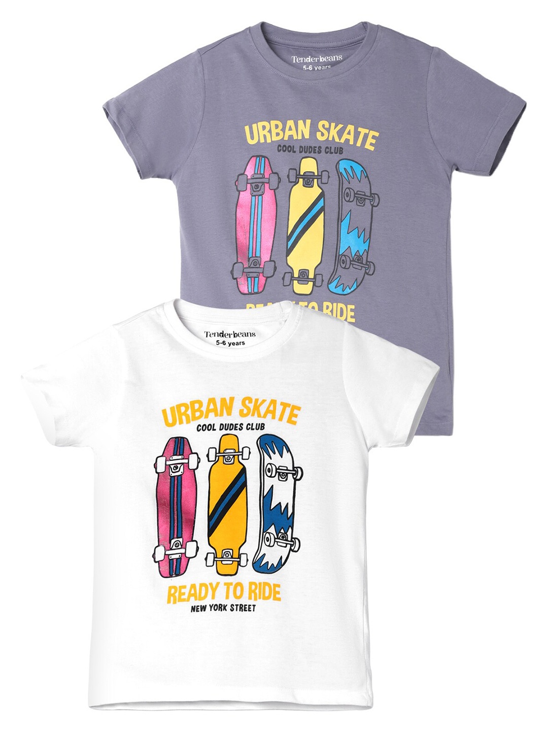 

UrbanMark Boys Pack of 2 Printed Pure Cotton T-shirts, Grey