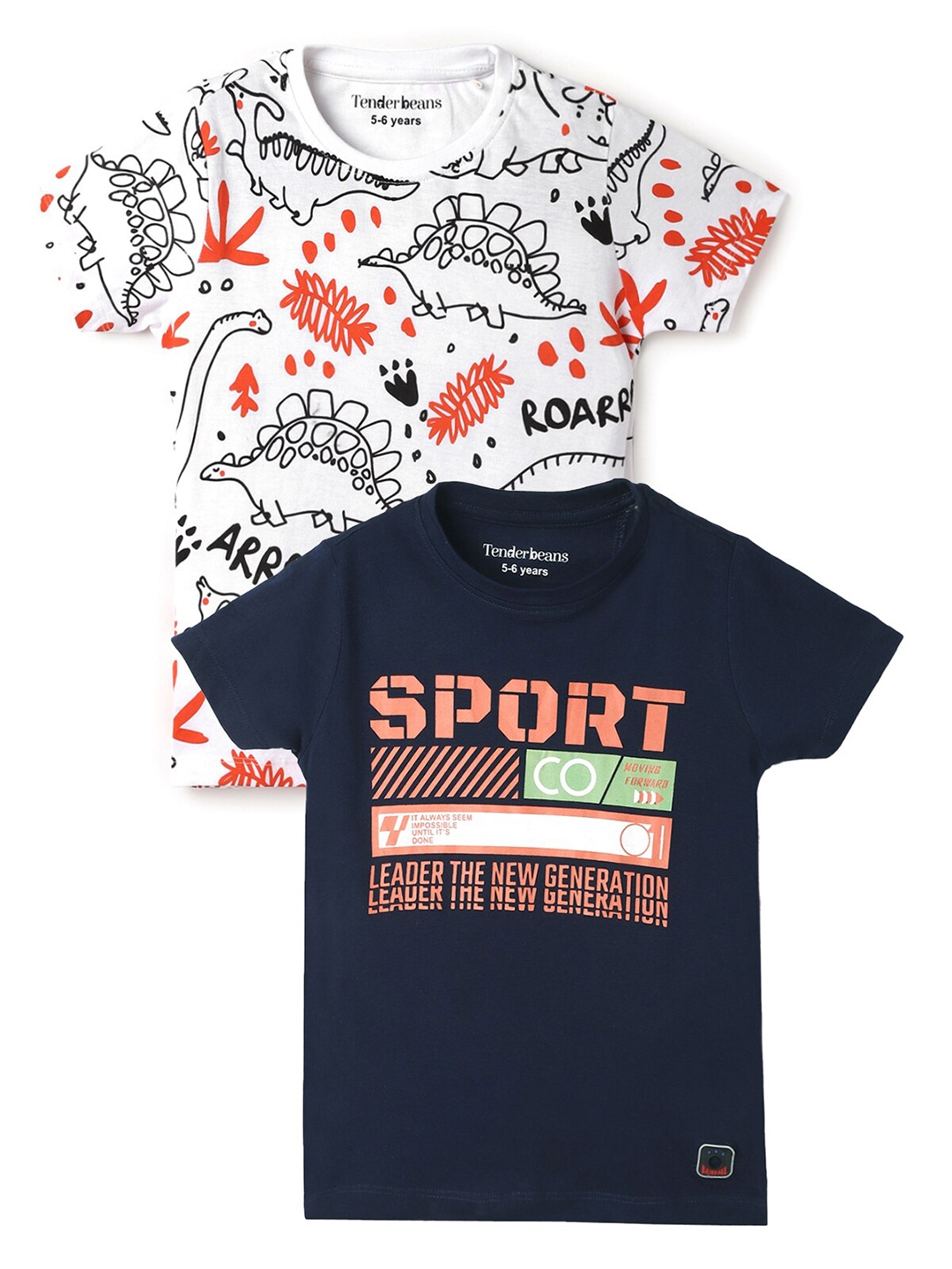

UrbanMark Boys Pack Of 2 Printed Short Sleeves Pure Cotton T-shirt, White