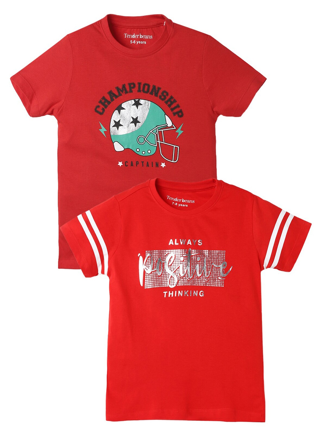 

UrbanMark Boys Pack of 2 Typography Printed Pure Cotton T-shirt, Red