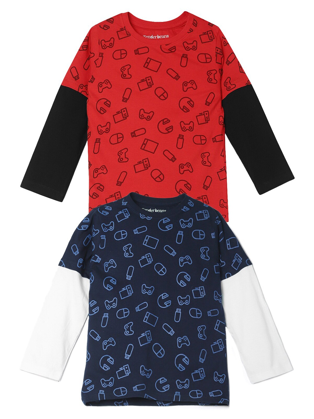 

UrbanMark Boys Pack Of 2 Printed Round Neck Cotton T-shirts, Red