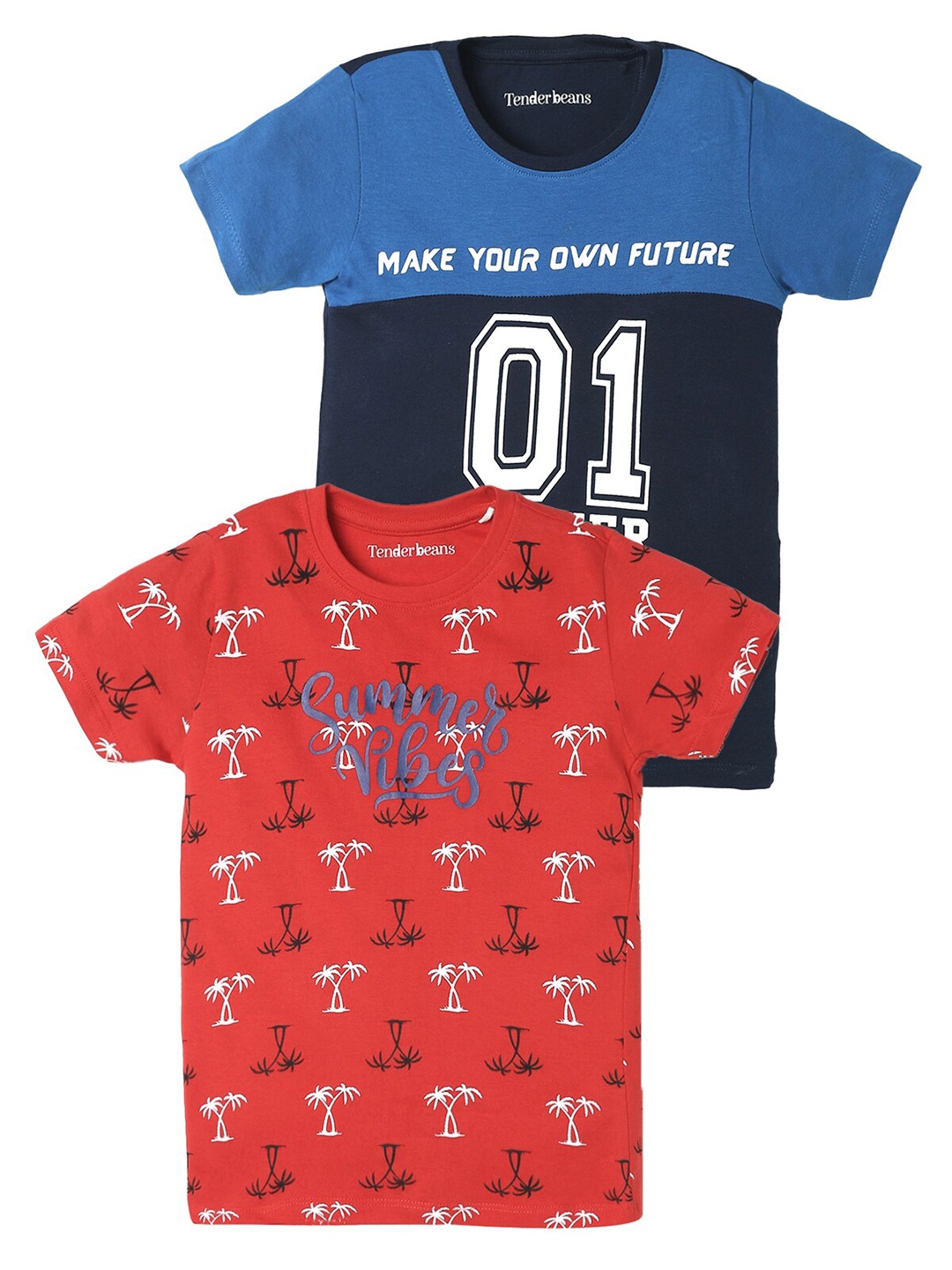 

UrbanMark Boys Pack Of 2 Graphic Printed Pure Cotton T-Shirt, Navy blue