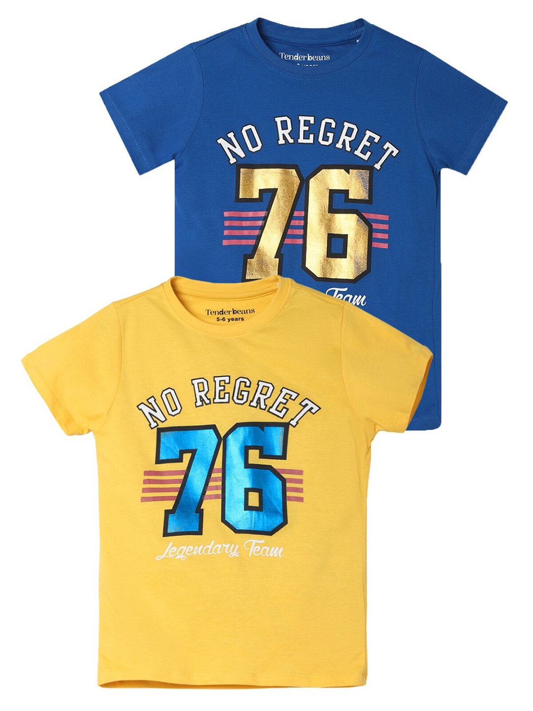 

UrbanMark Boys Pack Of 2 Typography Printed Short Sleeves Pure Cotton T-shirt, Blue