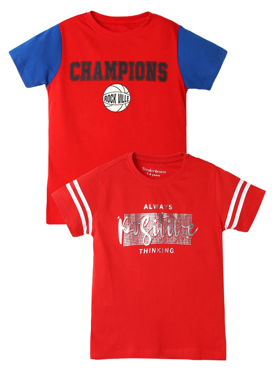 

UrbanMark Boys Pack Of 2 Typography Printed Regular Fit Cotton T-shirt, Red