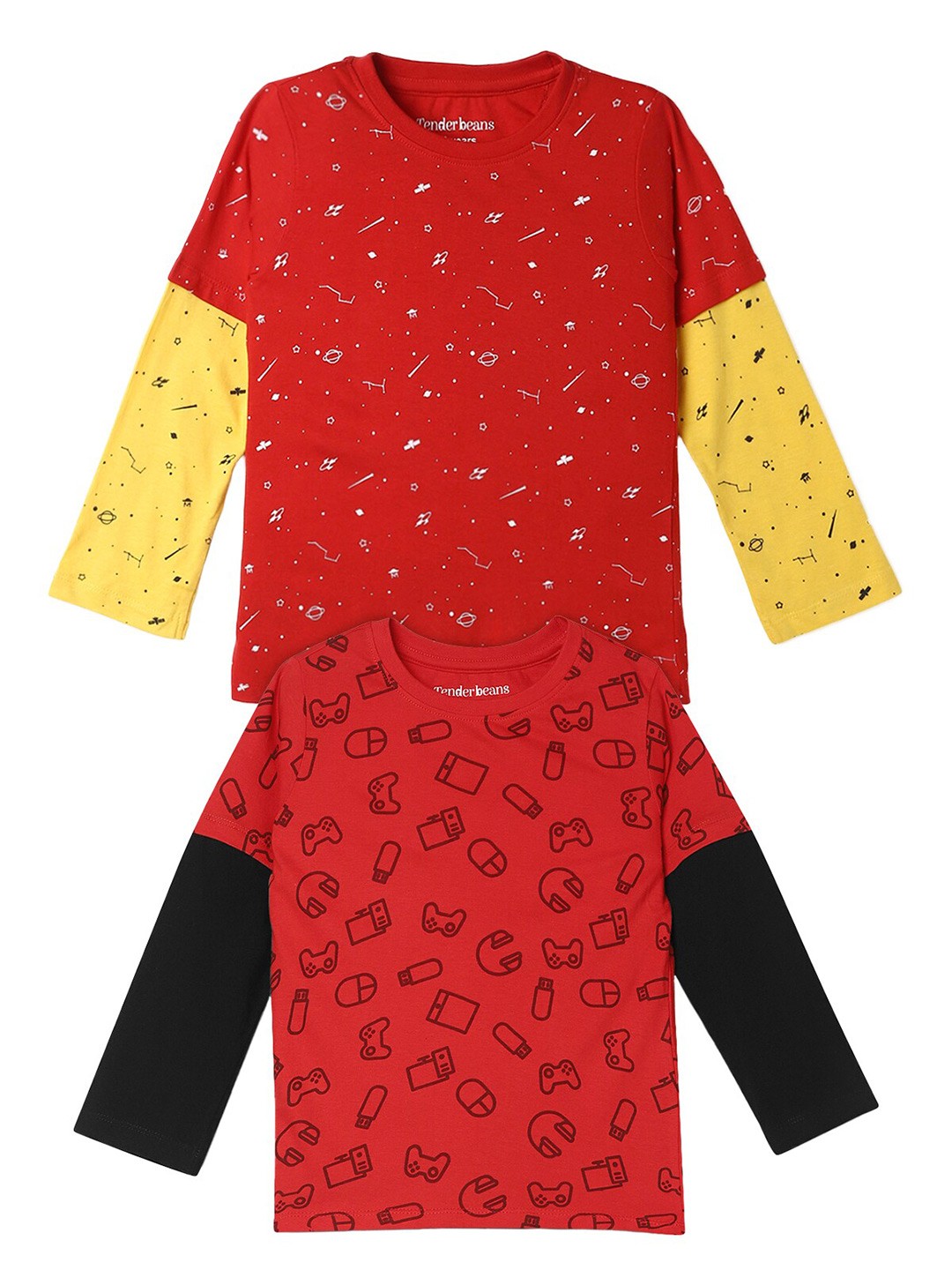 

UrbanMark Boys Pack Of 2 Printed Pure Cotton T-shirt, Red