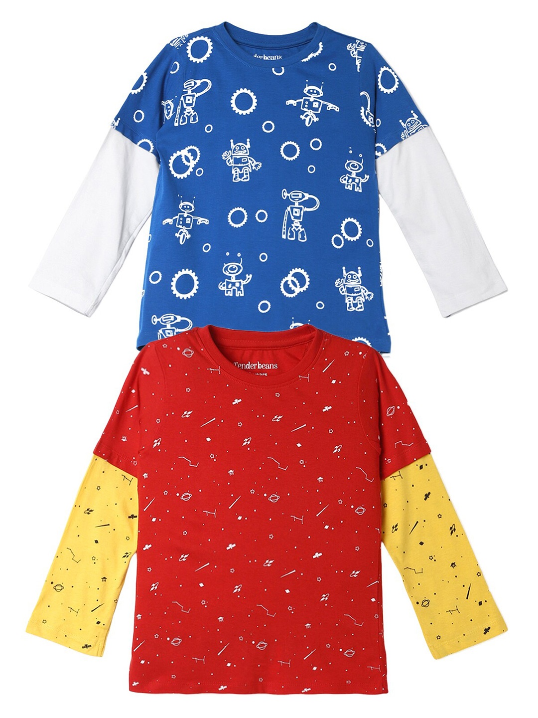 

UrbanMark Boys Pack of 2 Printed Pure Cotton T-shirts, Blue