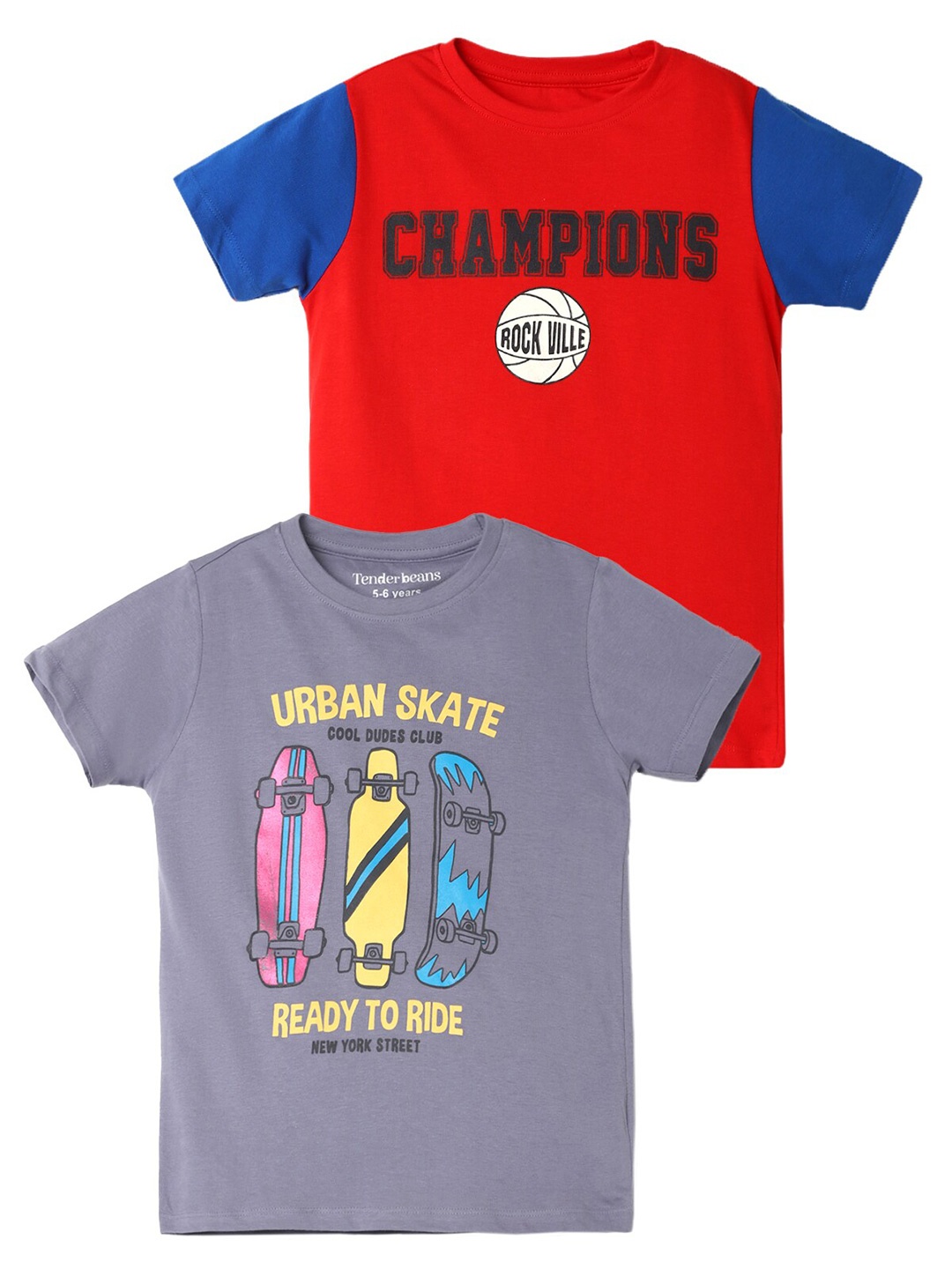 

UrbanMark Boys Pack Of 2Typography Printed Short Sleeves Pure Cotton T-shirt, Red