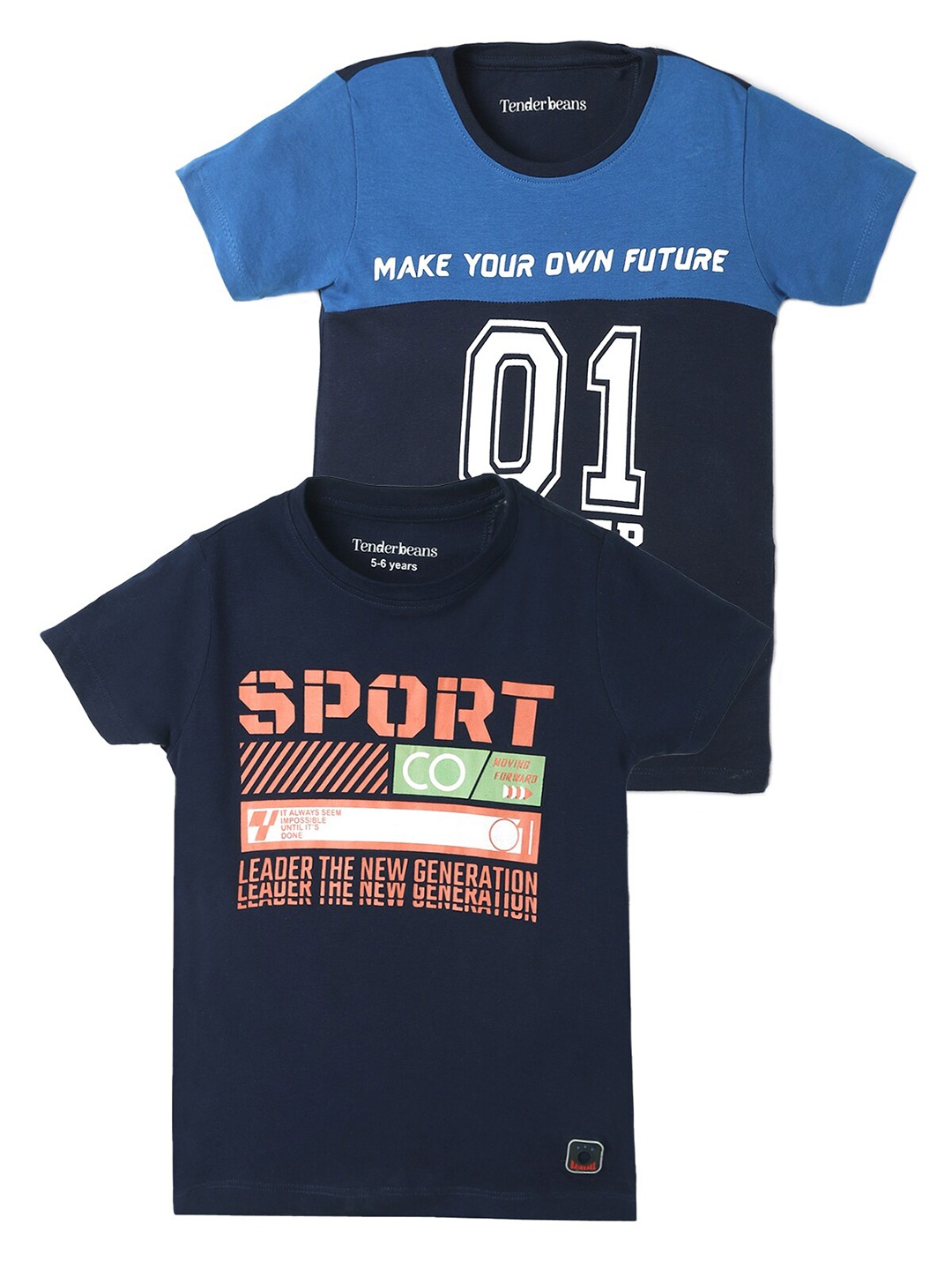 

UrbanMark Boys Pack of 2 Printed Pure Cotton T-shirts, Navy blue