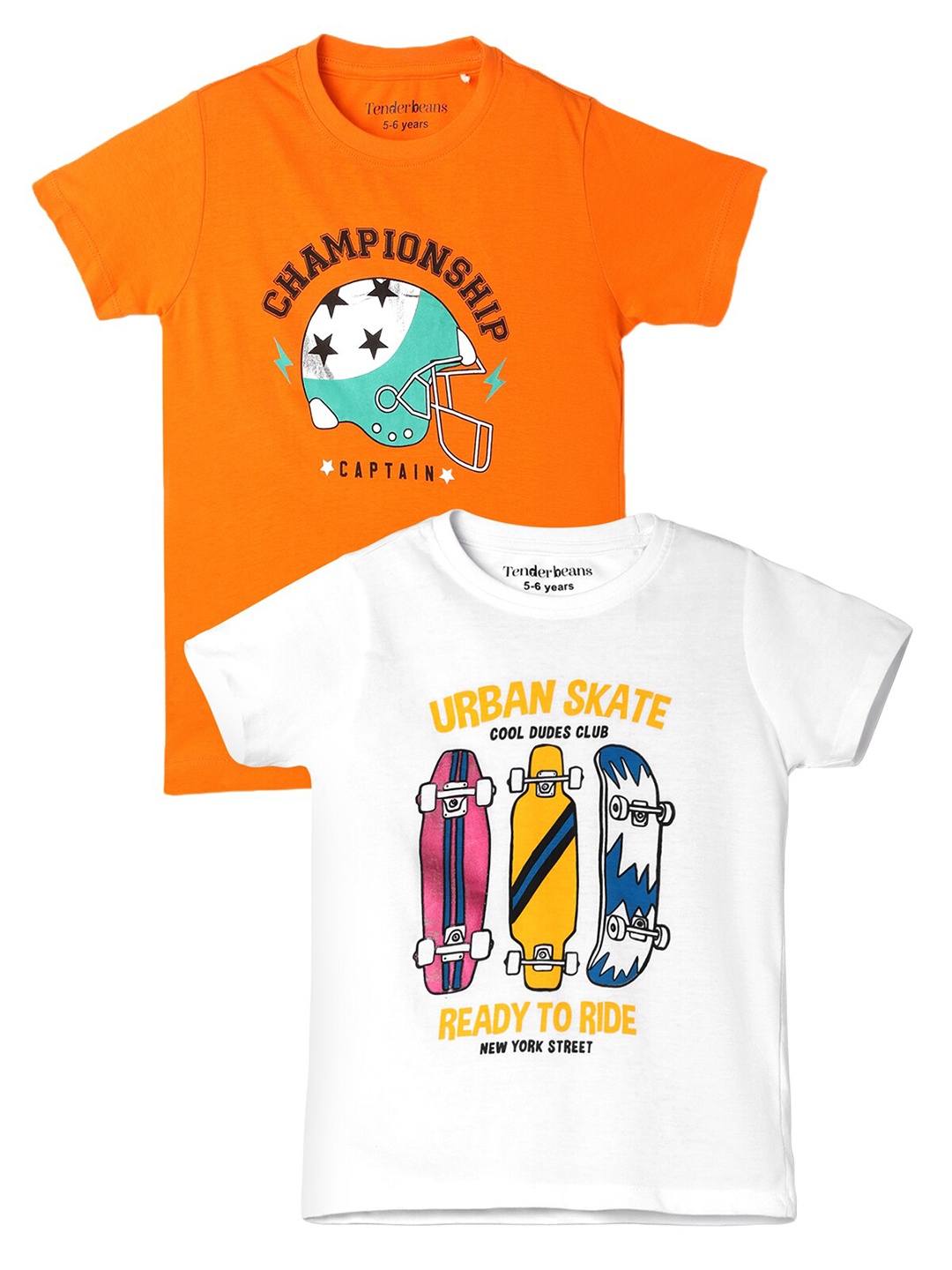 

UrbanMark Boys Pack Of 2 Graphic Printed Pure Cotton T-Shirt, Orange