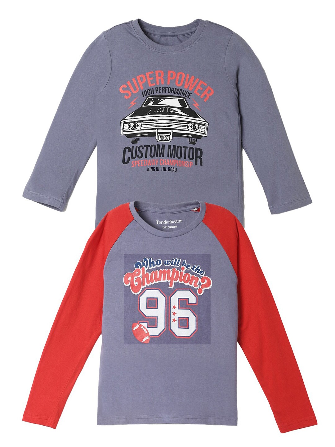 

UrbanMark Boys Pack Of 2 Typography Printed Cotton T-shirts, Grey