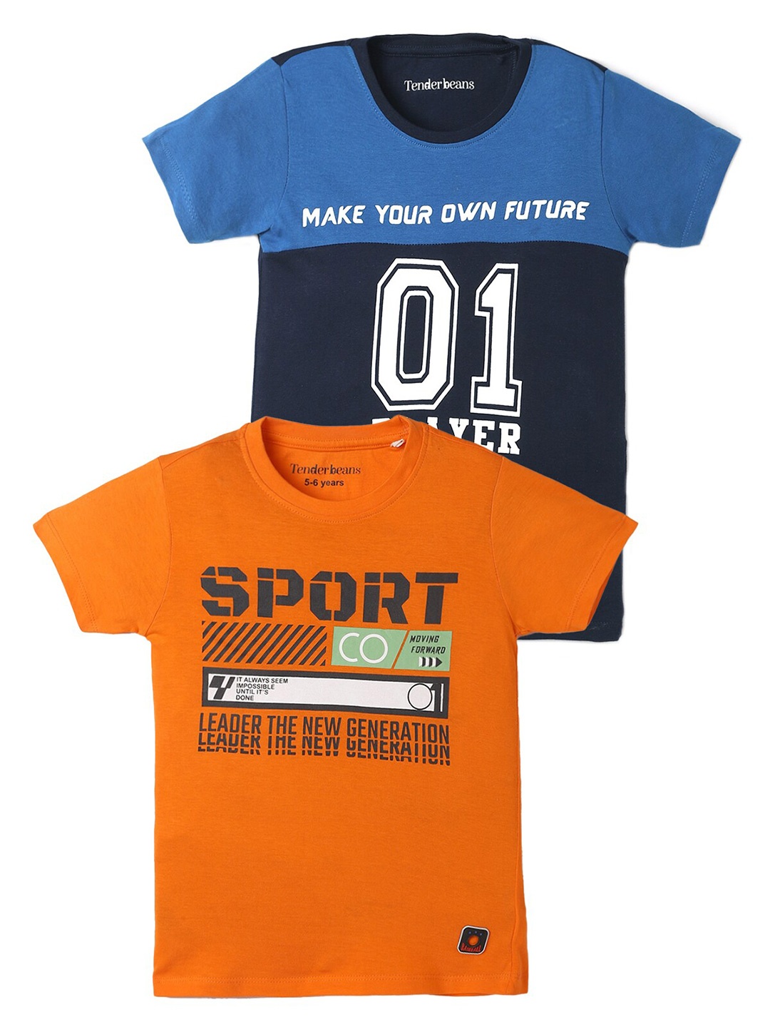 

UrbanMark Boys Pack Of 2 Typography Printed Pure Cotton T-shirt, Blue