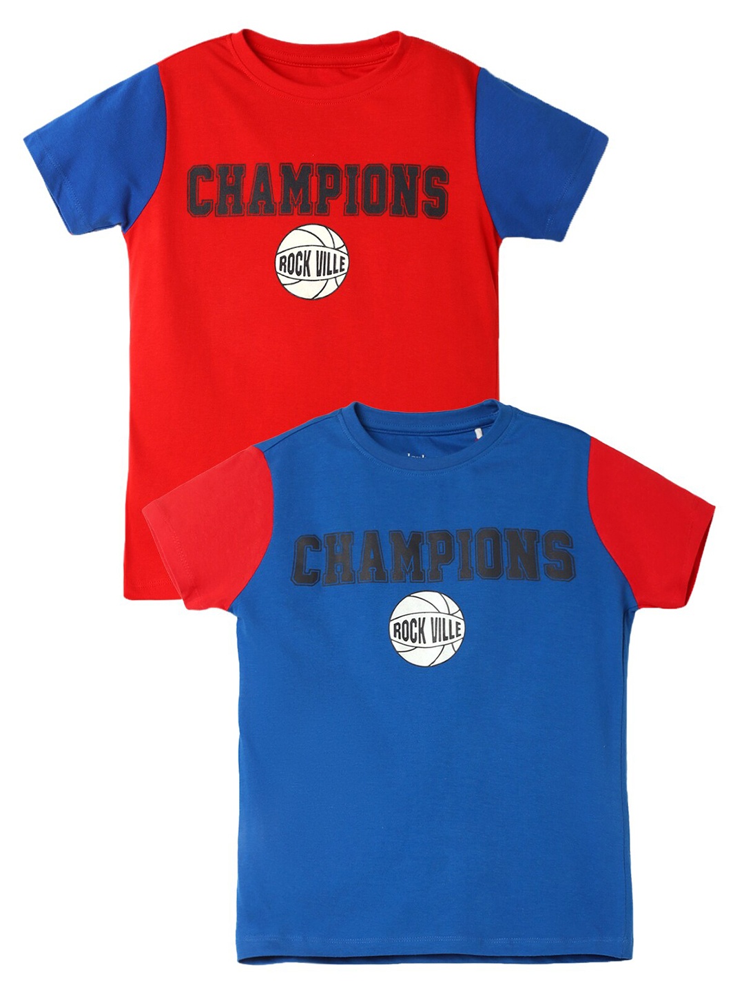 

UrbanMark Boys Pack Of 2 Typography Printed Pure Cotton T-shirt, Red