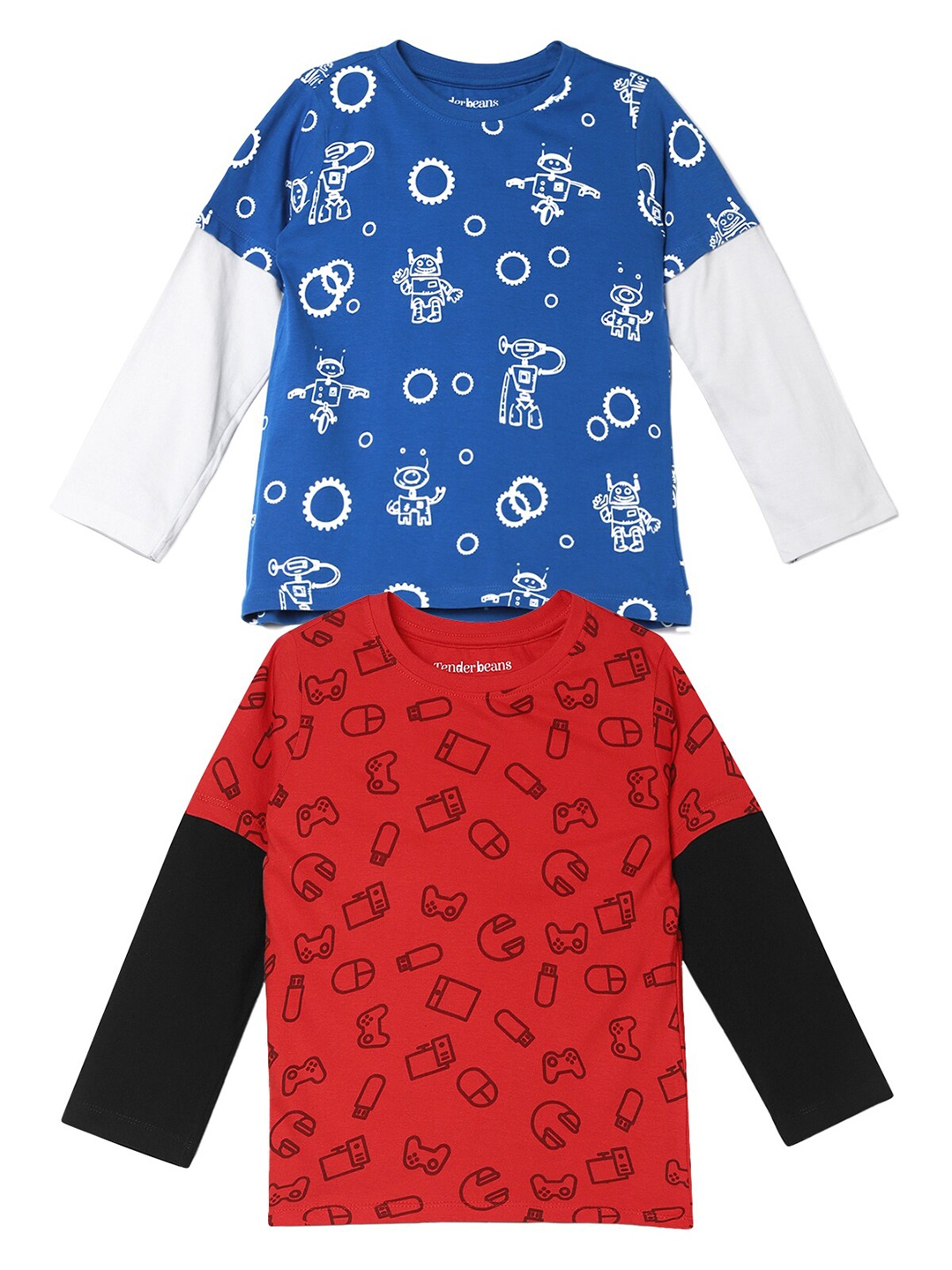 

UrbanMark Boys Pack Of 2 Graphic Printed Pure Cotton T-Shirt, Navy blue
