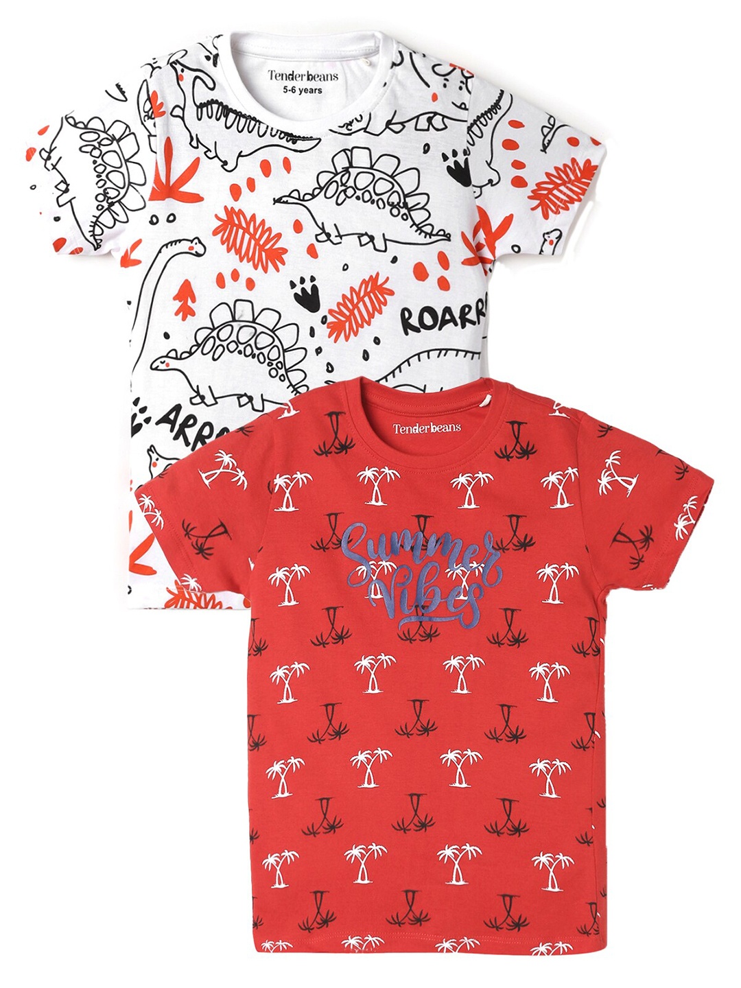 

UrbanMark Boys Pack Of 2 Printed Round Neck Cotton T-shirts, Red
