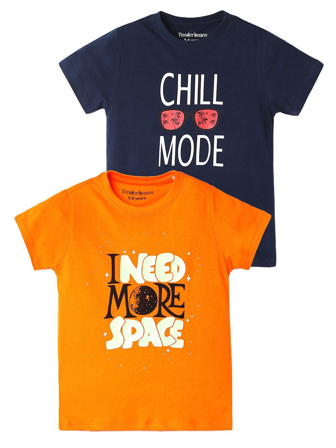 

UrbanMark Boys Pack Of 2 Typography Printed Pure Cotton T-Shirt, Navy blue