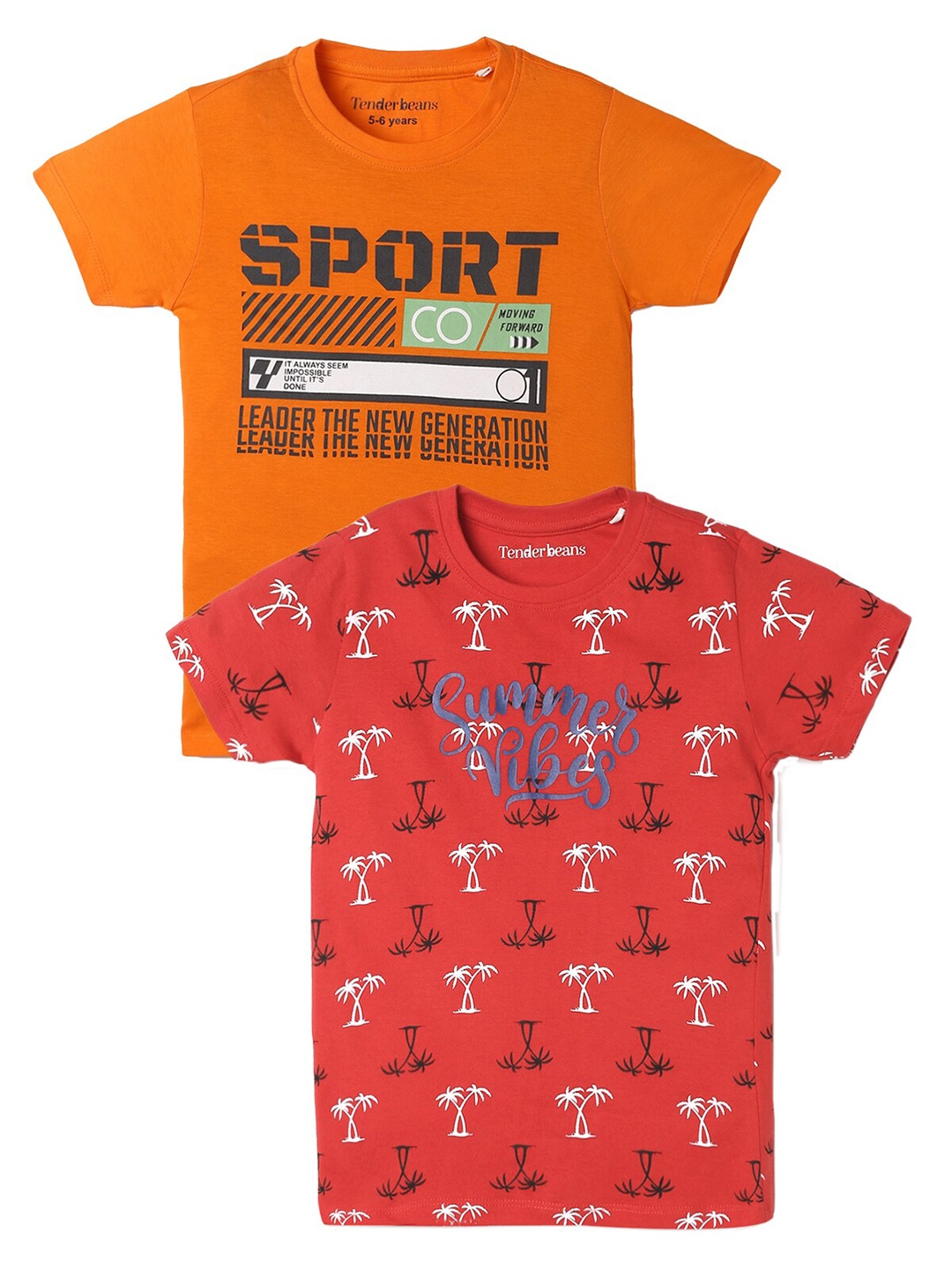 

UrbanMark Boys Pack Of 2 Printed Cotton T-shirt, Orange