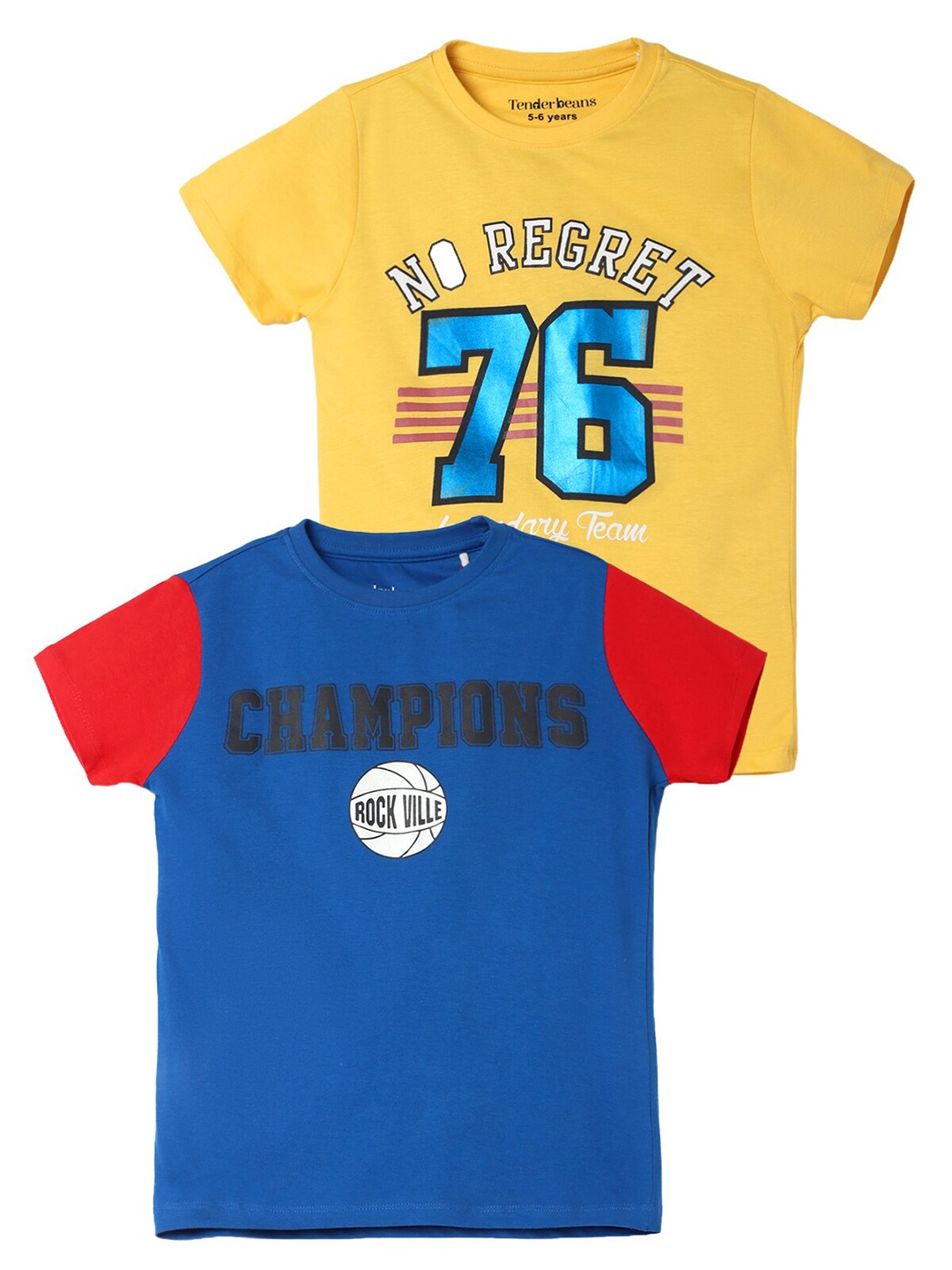 

UrbanMark Boys Pack Of 2 Typography Printed Cotton T-shirts, Yellow