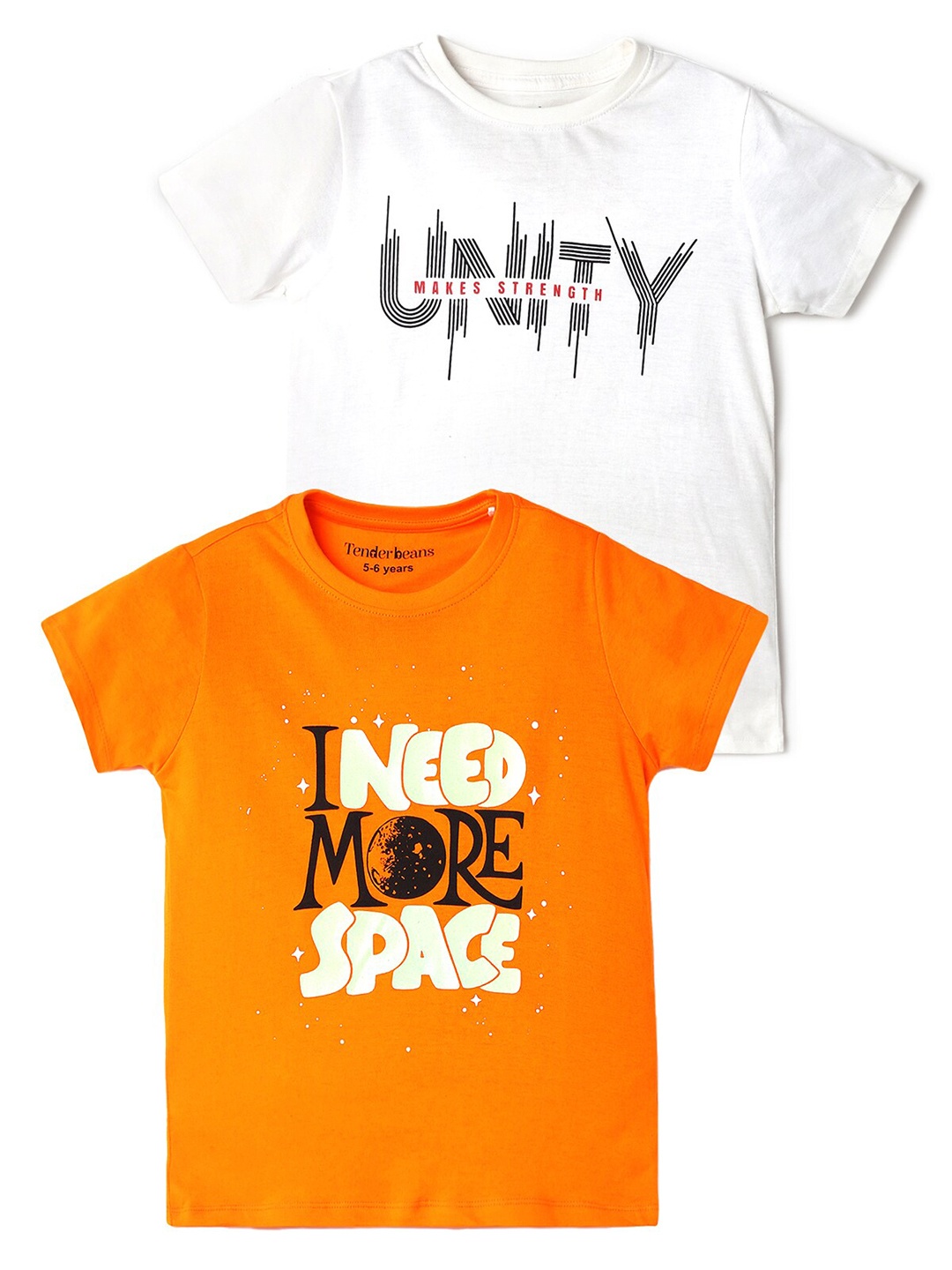 

UrbanMark Boys Pack Of 2 Printed Round Neck Cotton, Orange