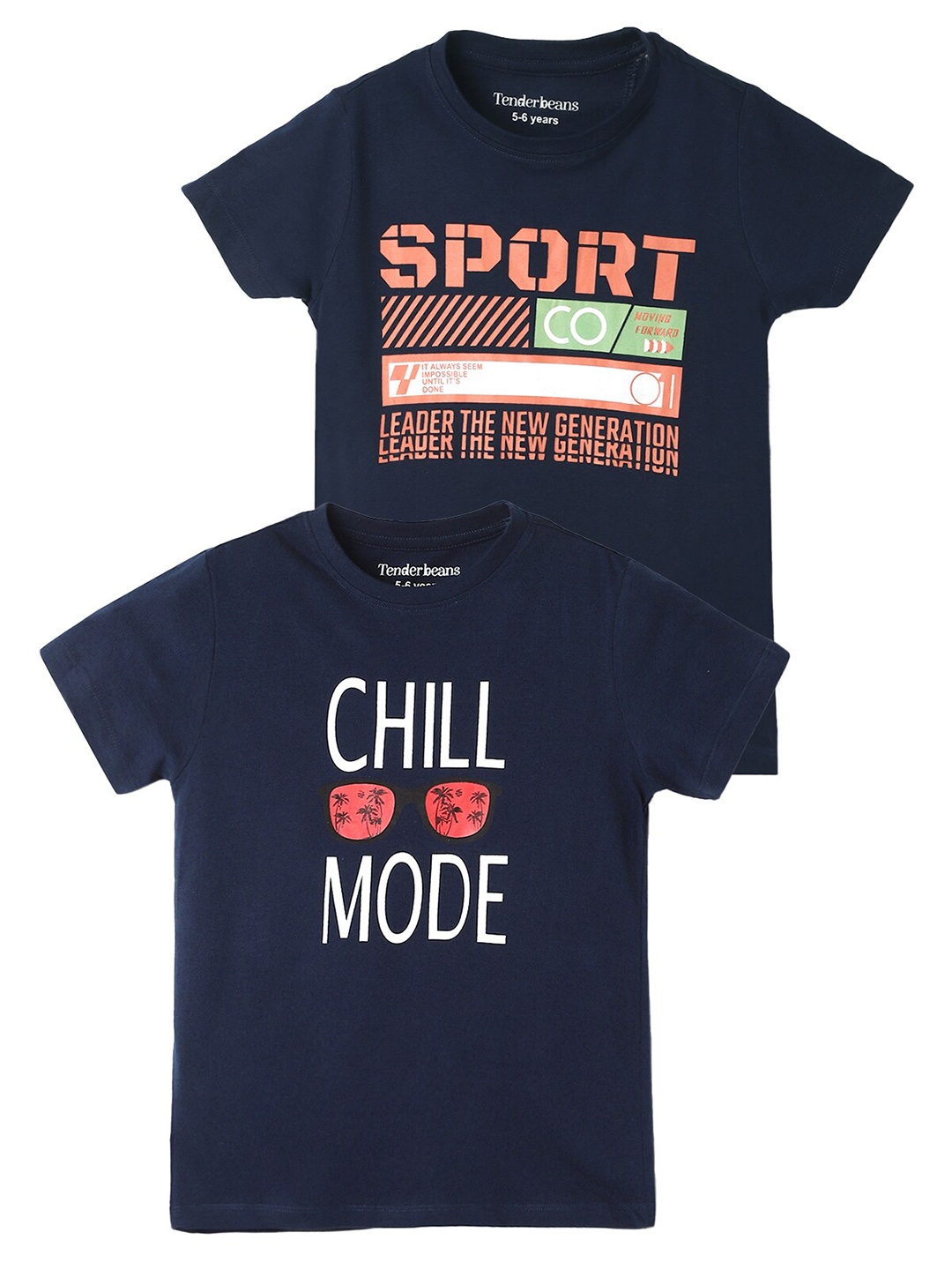 

UrbanMark Boys Pack Of 2 Typography Printed Pure Cotton T-Shirt, Navy blue