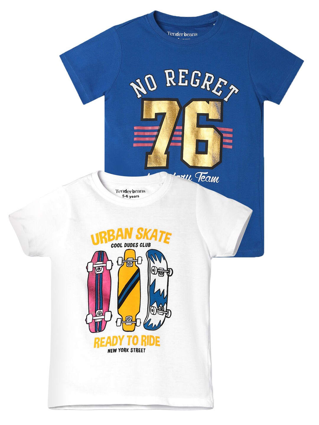 

UrbanMark Boys Pack Of 2 Typography Printed Cotton T-shirts, Blue