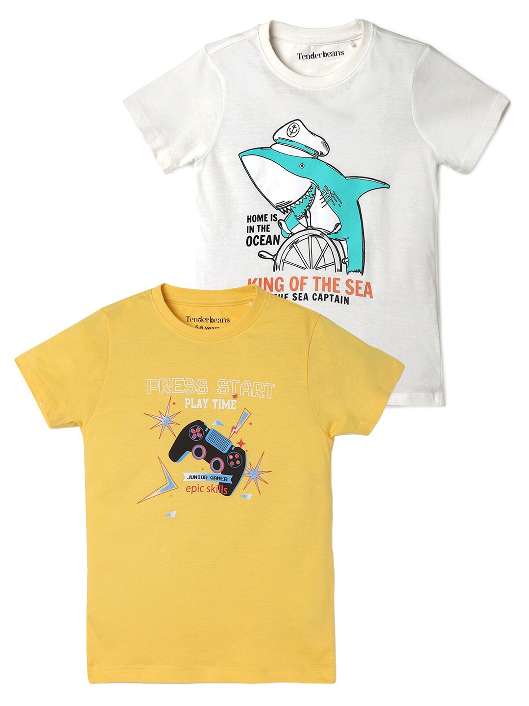 

UrbanMark Boys Pack Of 2 Graphic Printed Pure Cotton T-Shirt, White
