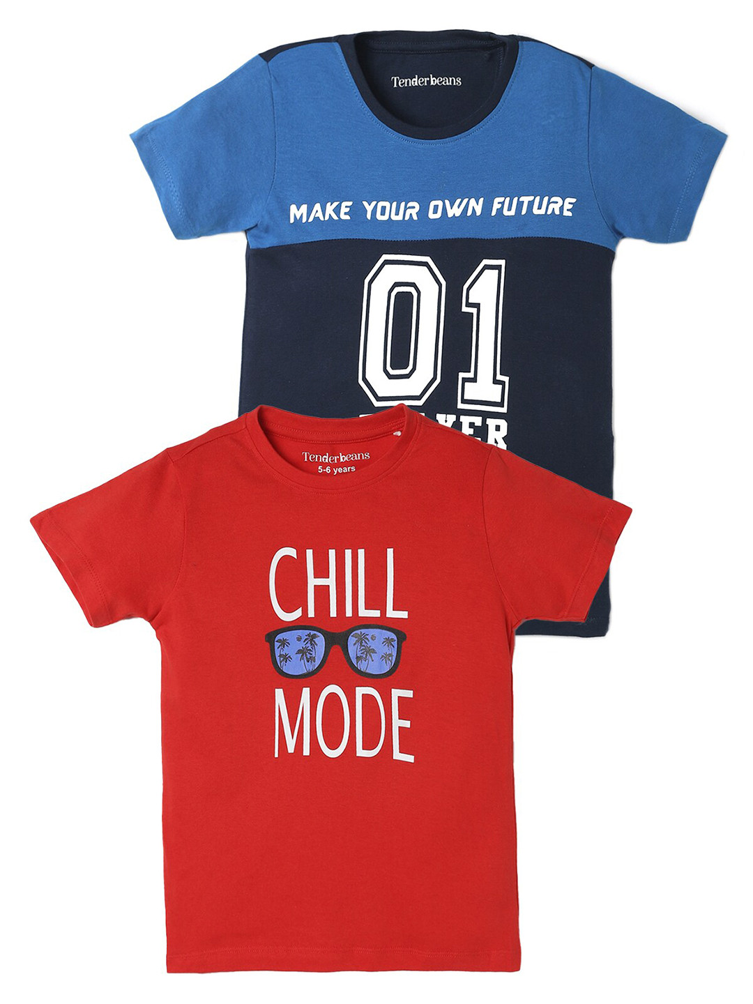 

UrbanMark Boys Pack Of 2 Typography Printed Pure Cotton T-shirt, Navy blue