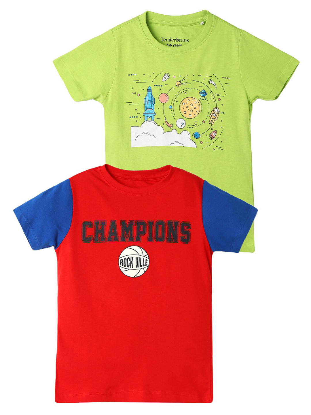

UrbanMark Boys Pack of 2 Typography Printed Pure Cotton T-shirt, Red