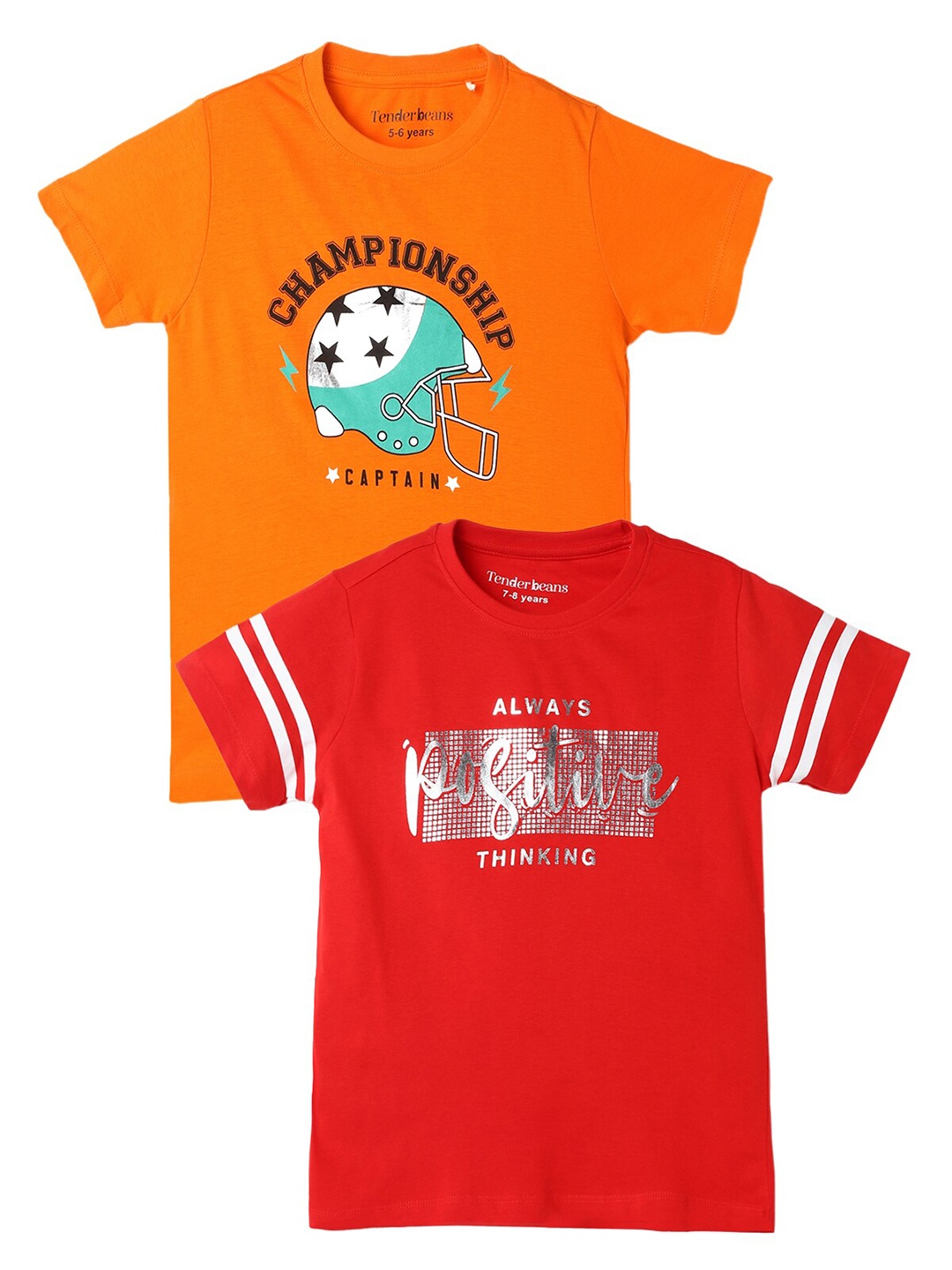 

UrbanMark Boys Pack Of 2 Typography Printed Cotton T-shirts, Orange