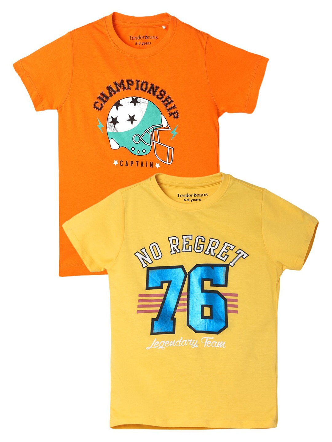 

UrbanMark Boys Pack of 2 Printed Pure Cotton T-shirts, Orange