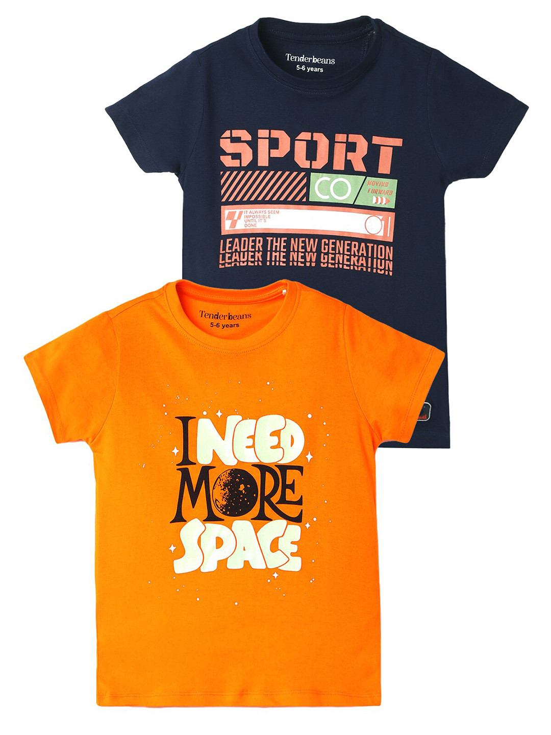

UrbanMark Boys Pack Of 2 Typography Printed Pure Cotton T-shirt, Orange