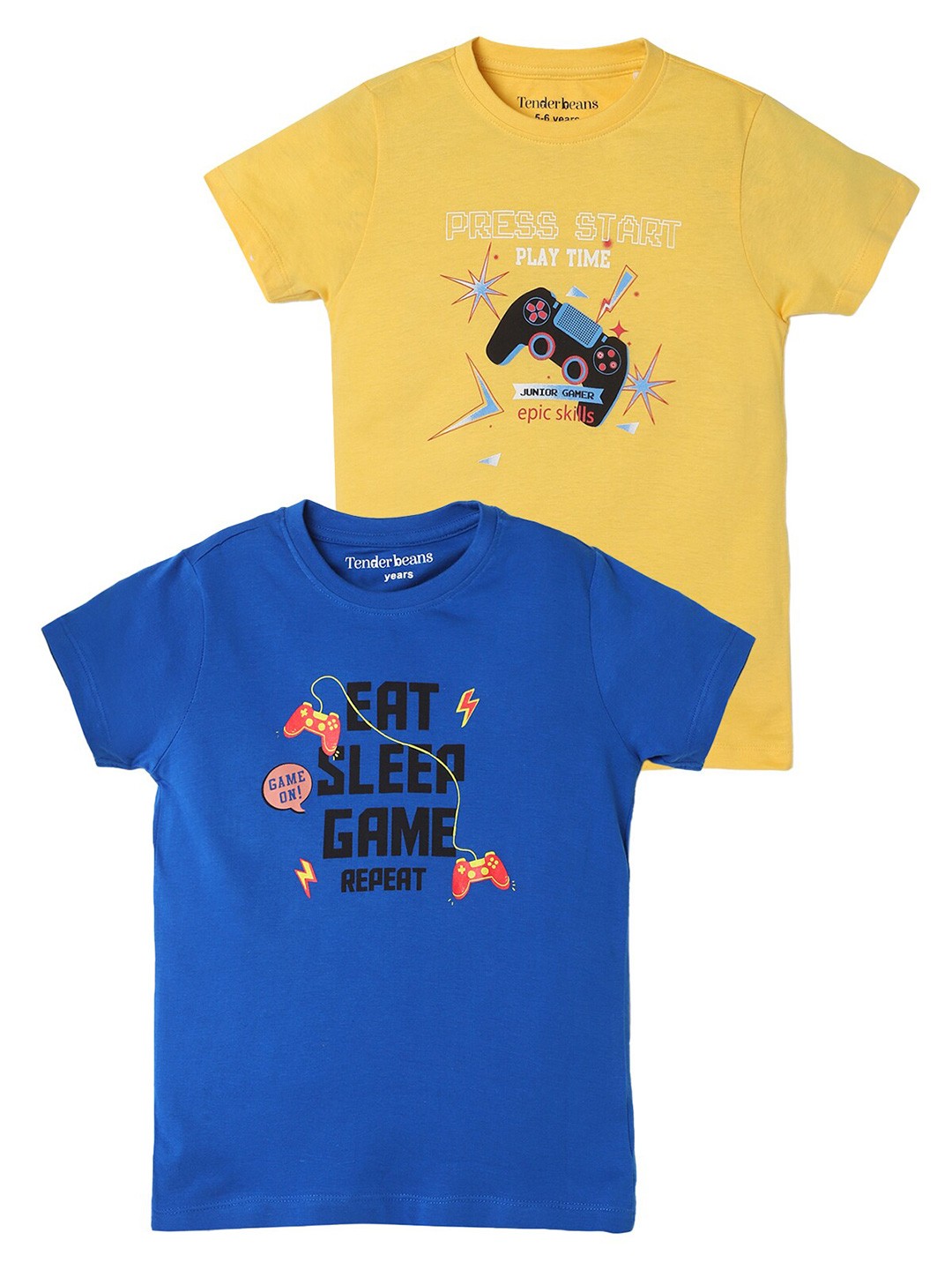 

UrbanMark Boys Pack Of 2 Printed Cotton T-shirt, Yellow
