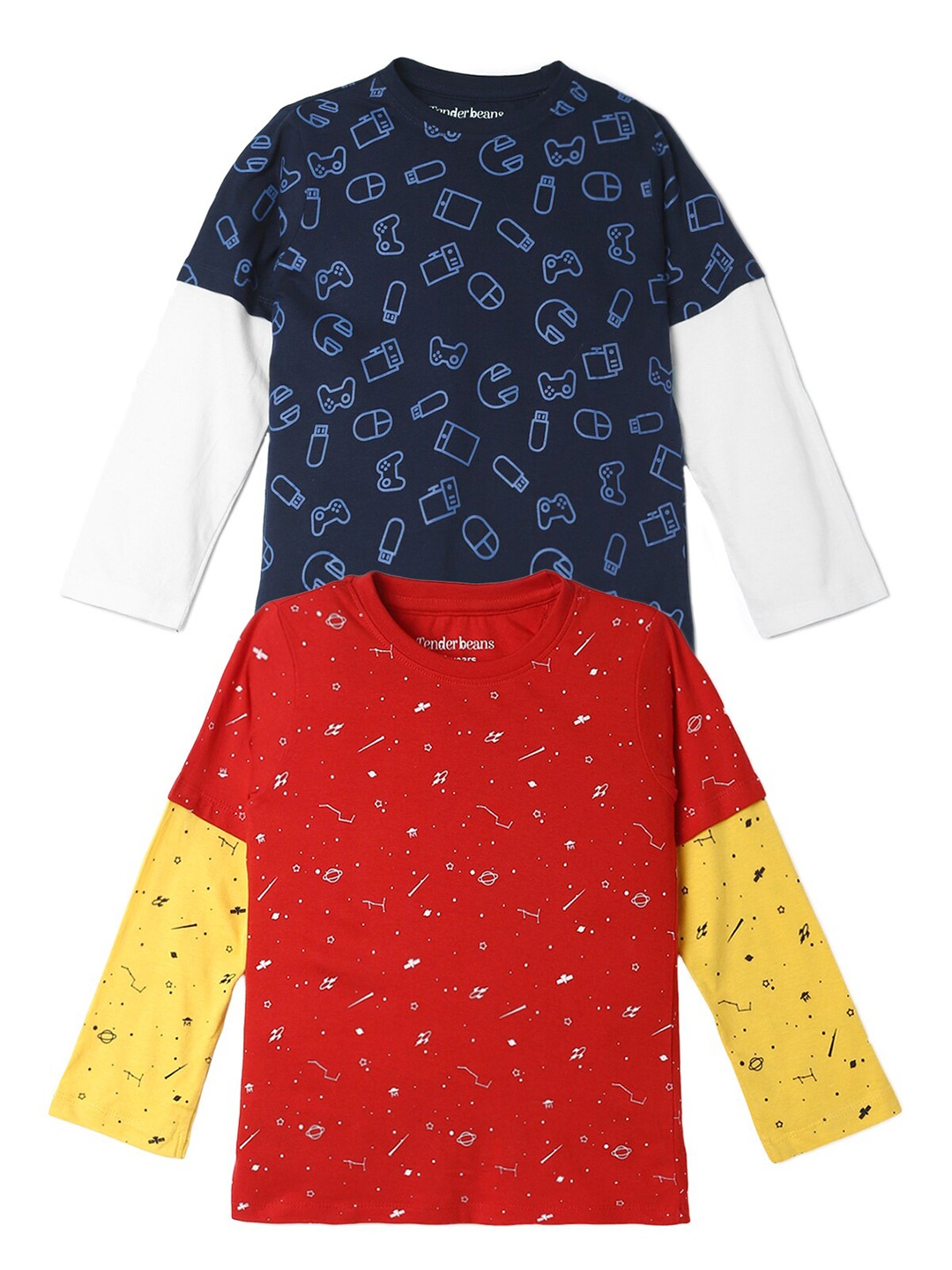

UrbanMark Boys Pack Of 2 Conversational Printed Pure Cotton Casual T-shirt, Red