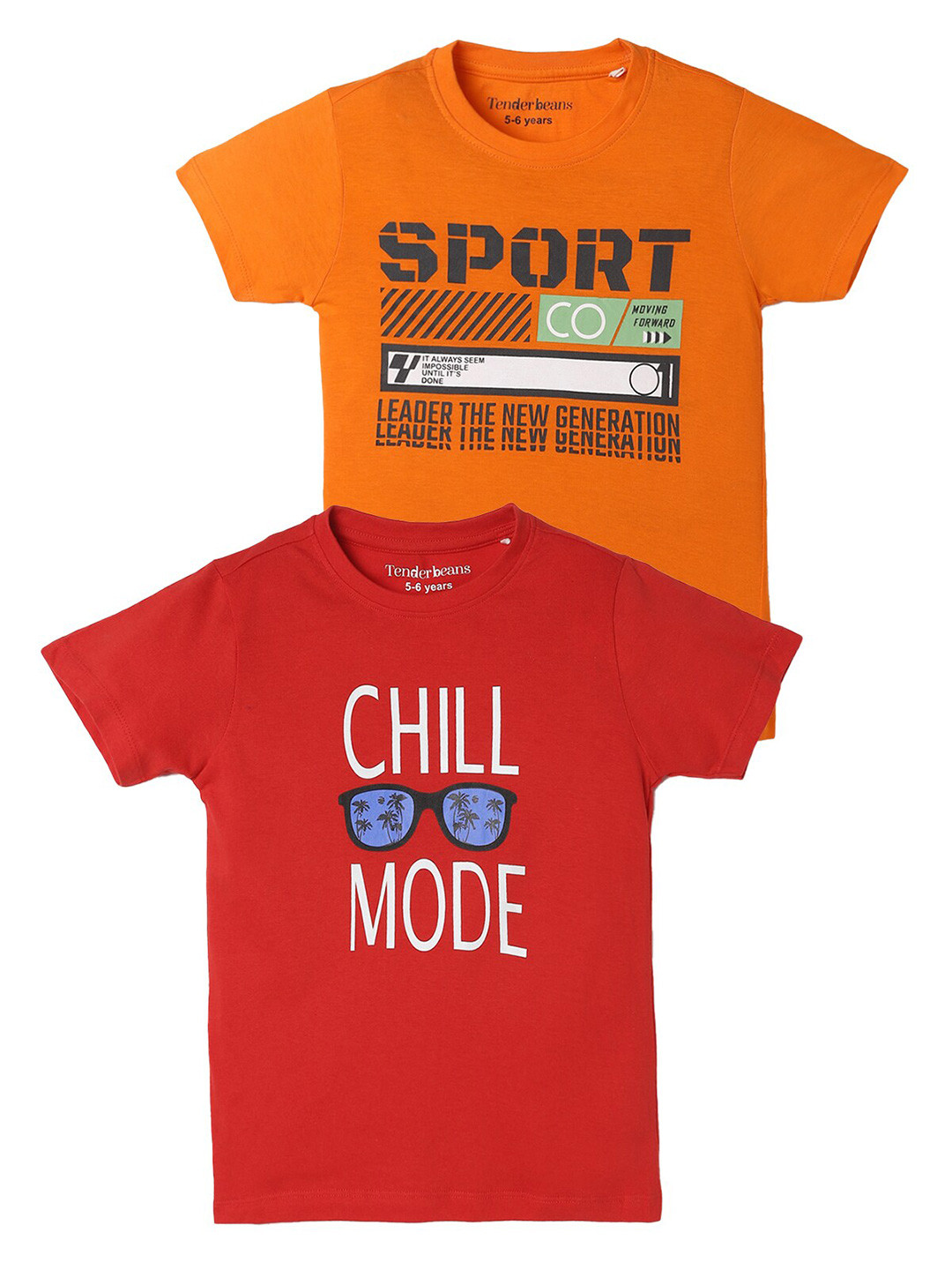 

UrbanMark Boys Pack Of 2 Typography Printed Cotton T-shirts, Orange