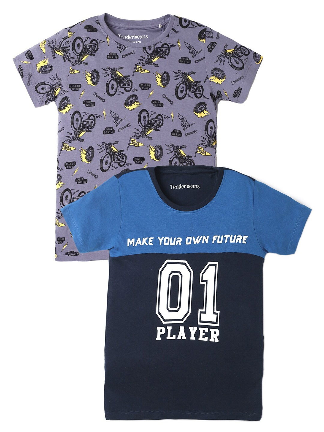 

UrbanMark Boys Pack Of 2 Conversational Printed Pure Cotton T-Shirt, Grey