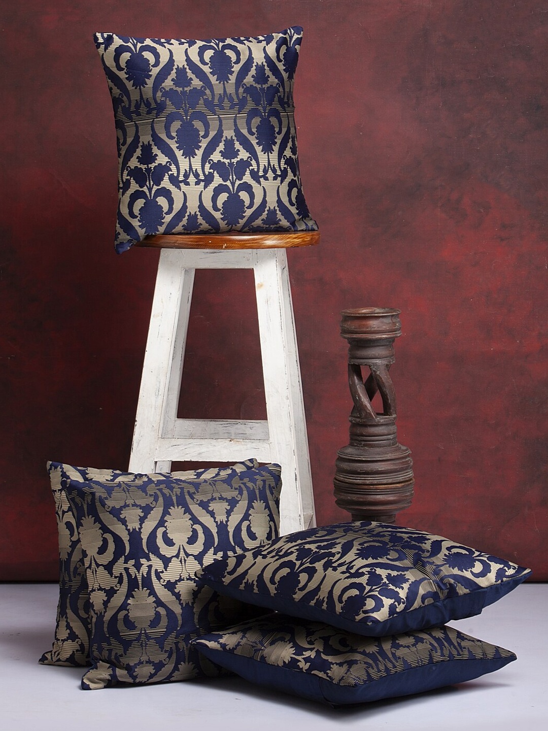 

Alina decor Blue & Gold-Toned 5 Pieces Ethnic Motifs Brocade Square Cushion Covers