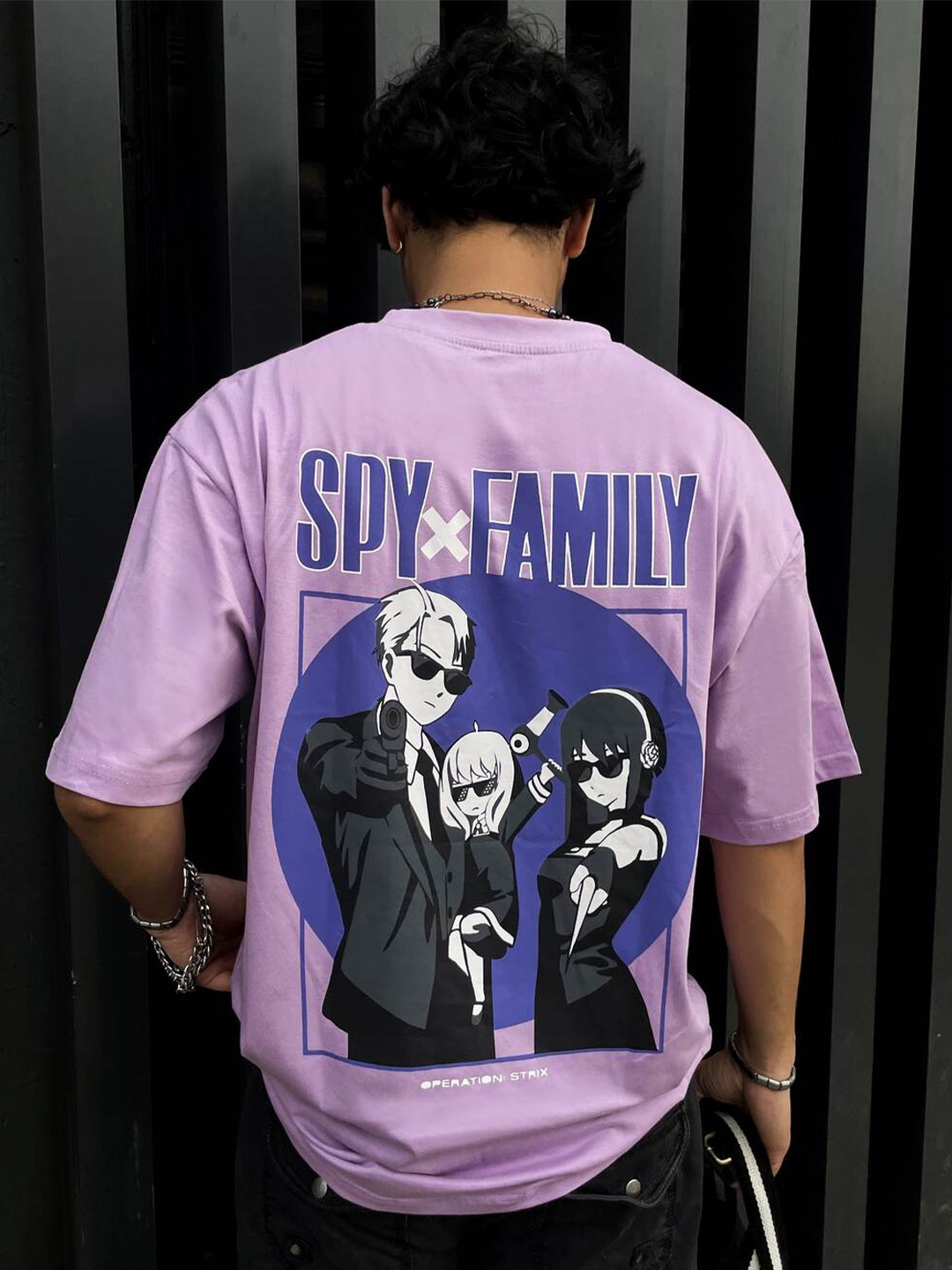 

ZAMS Superhero Spy Family Graphic Printed Oversized Pure Cotton T-Shirt, Black