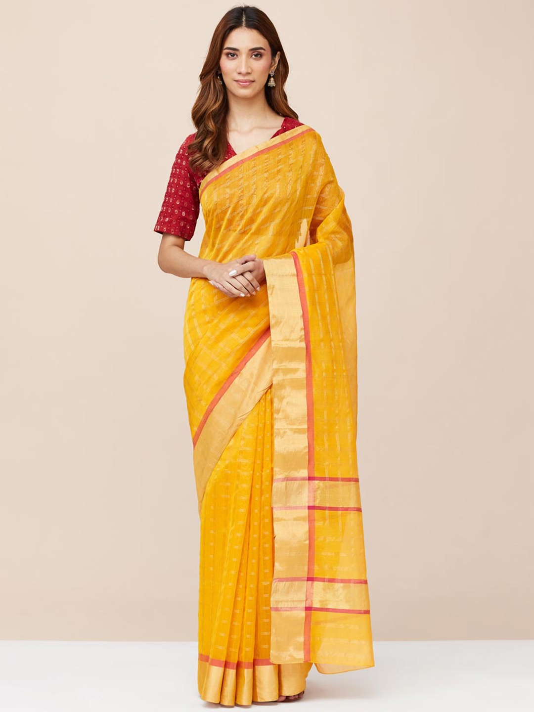 

Fabindia Striped Woven Design Zari Saree, Mustard